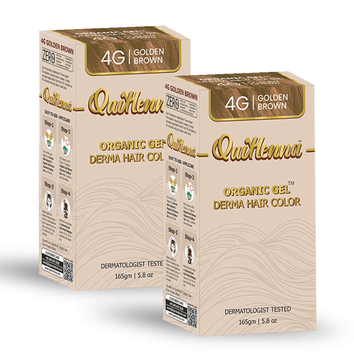 QuikHenna Organic Gel Derma Hair Color - 4G Golden Brown 165gm Pack of 2