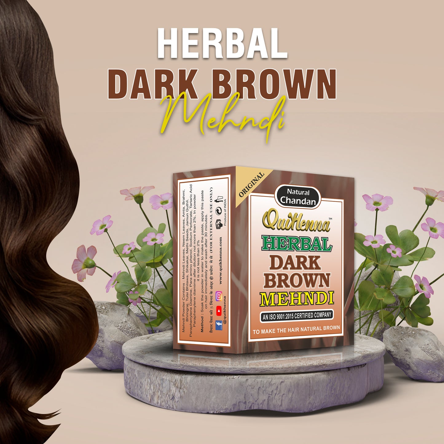 QuikHenna Herbal Dark Brown Mehndi for Men and Women 65gm (Pack of 8) 100% Grey Coverage
