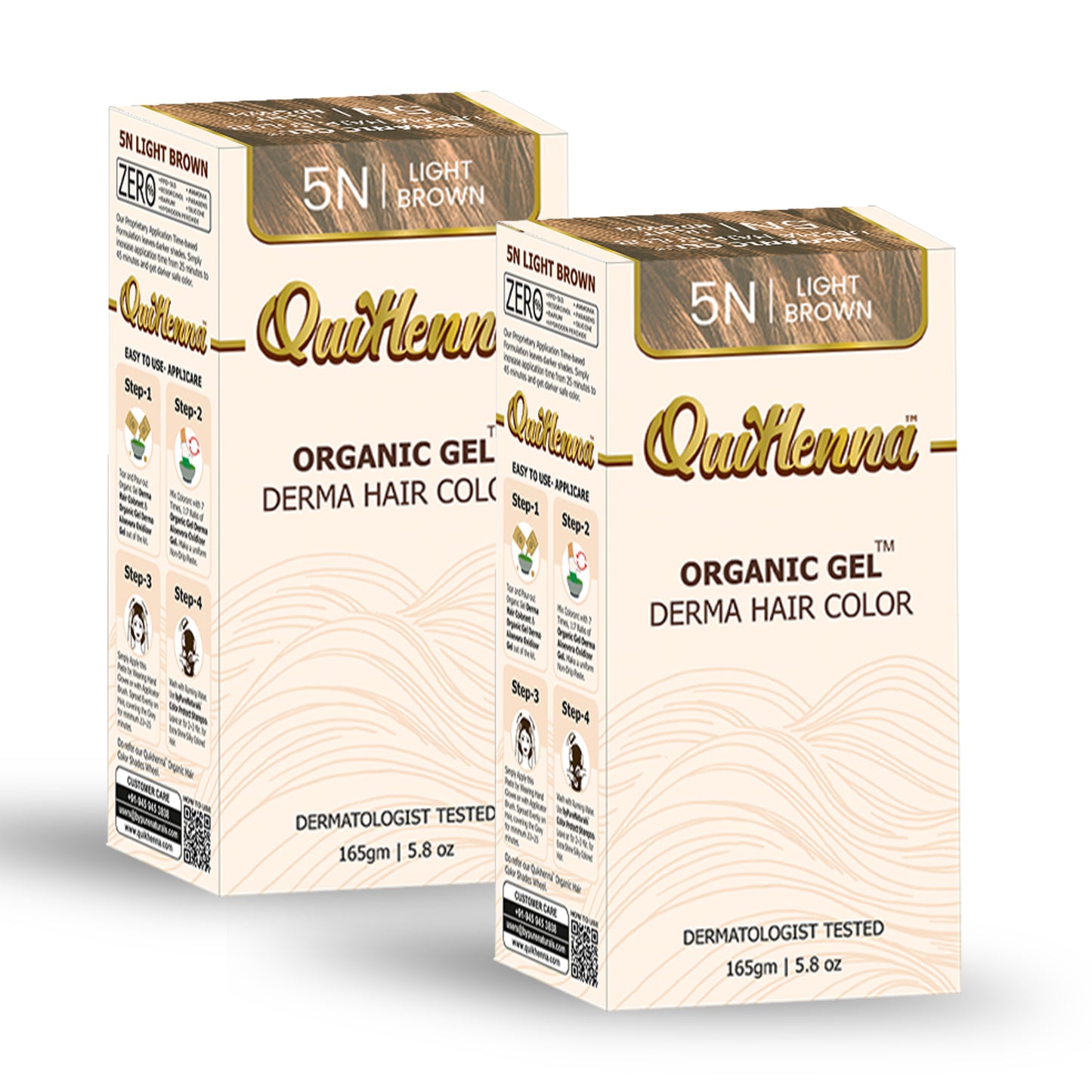 QuikHenna 5N Brown Organic Gel Derma Hair Color 165g (Pack of 2)