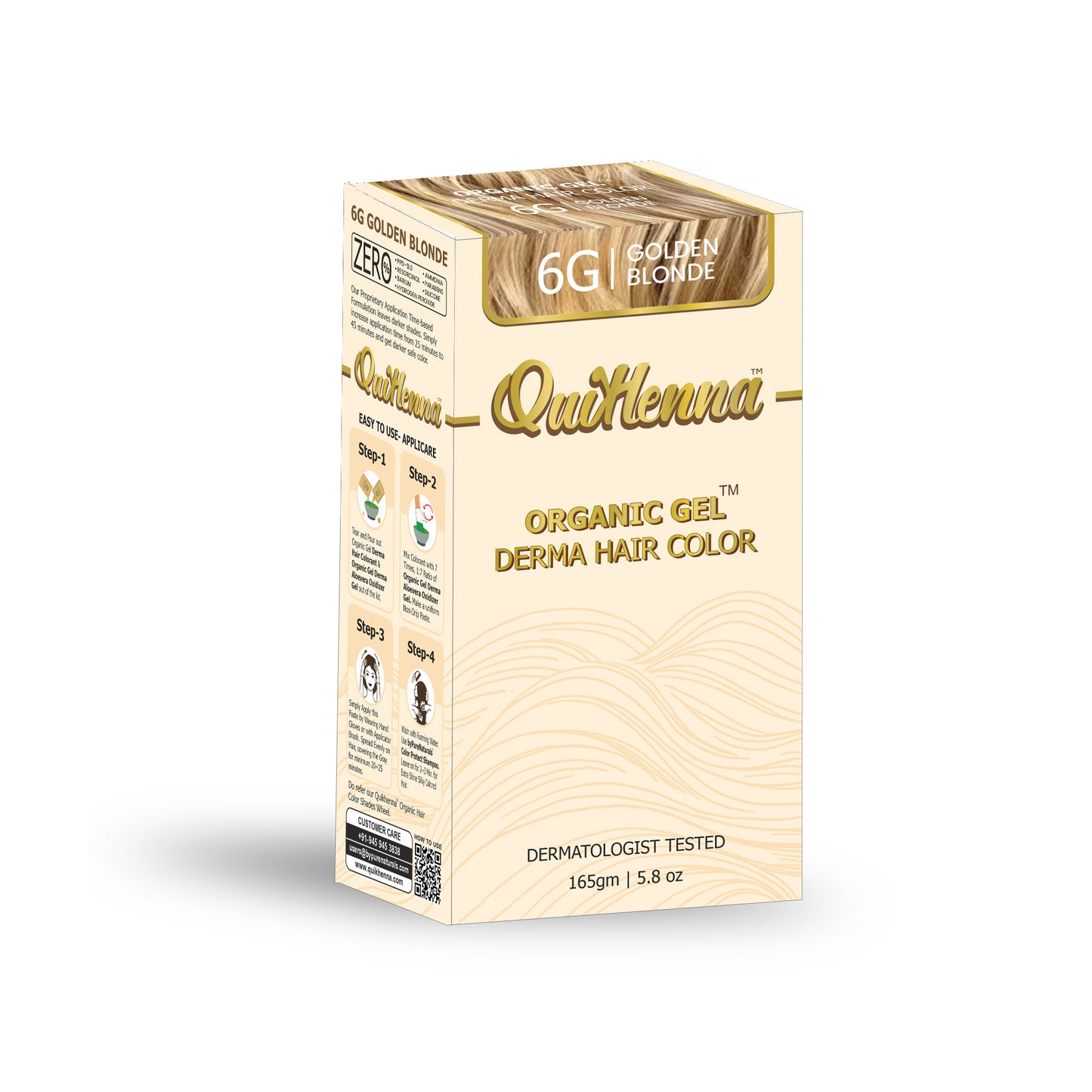 QuikHenna Organic Gel Derma Hair Color - 6G Golden Blonde 165gm