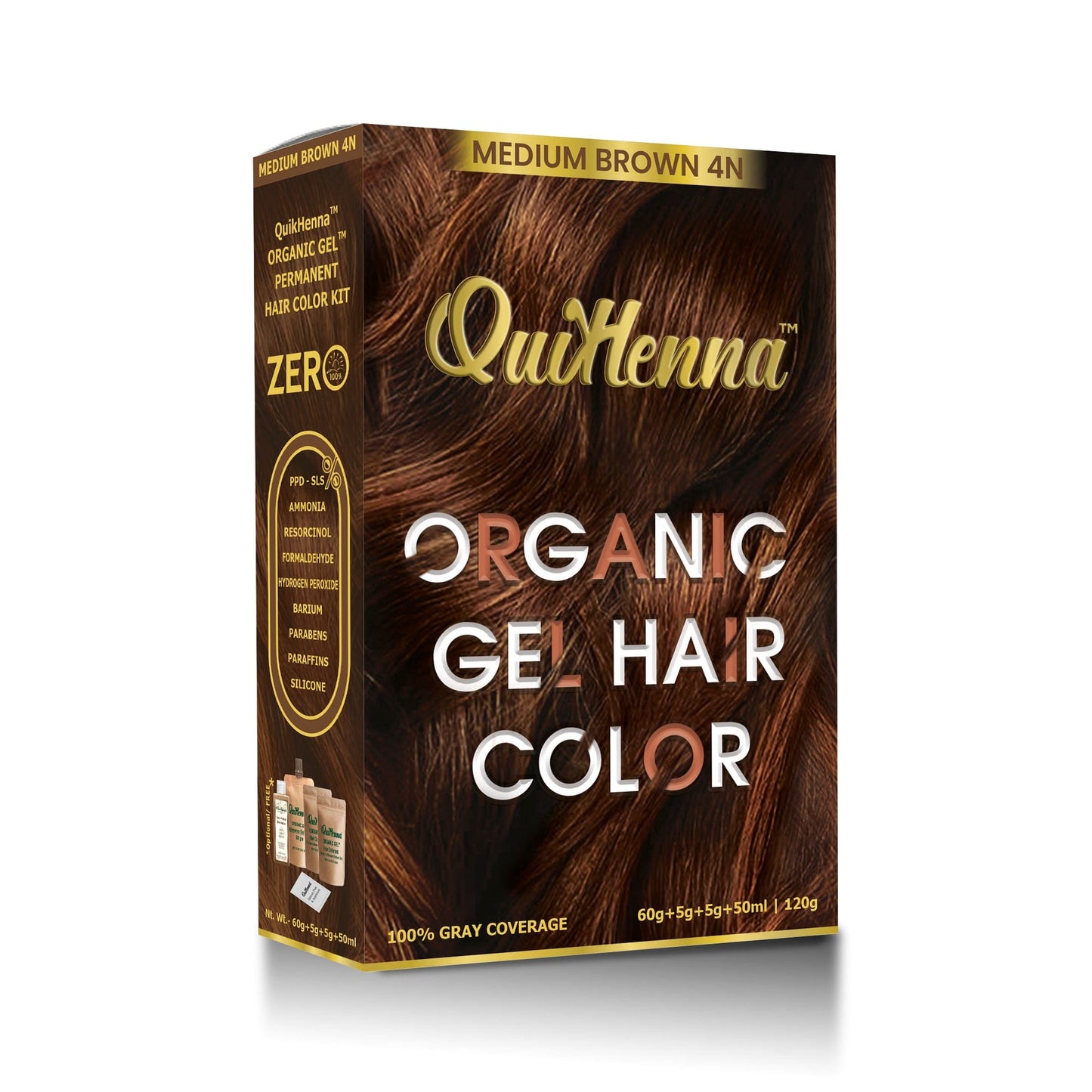 QuikHenna 4N Medium Brown Damage Free Organic Gel Hair Color 120g - QUIKHENNA