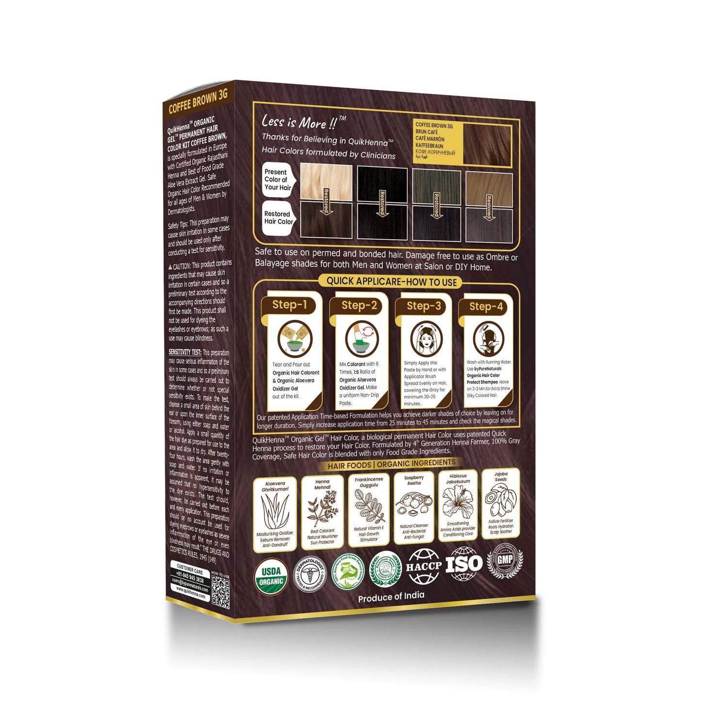 QuikHenna Damage Free Organic Gel Hair Color Coffee Brown 3G 120g (pack of 2) - QUIKHENNA