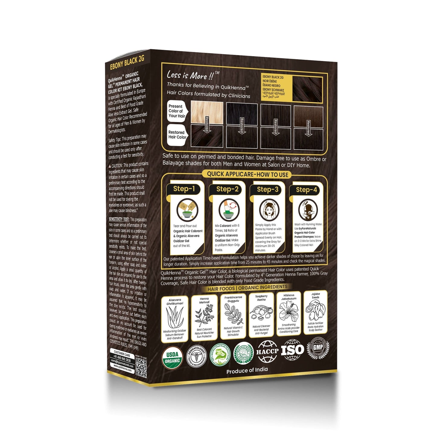QuikHenna Damage Free Organic Gel Hair Color Ebony Black 2G 120g (pack of 2) - QUIKHENNA