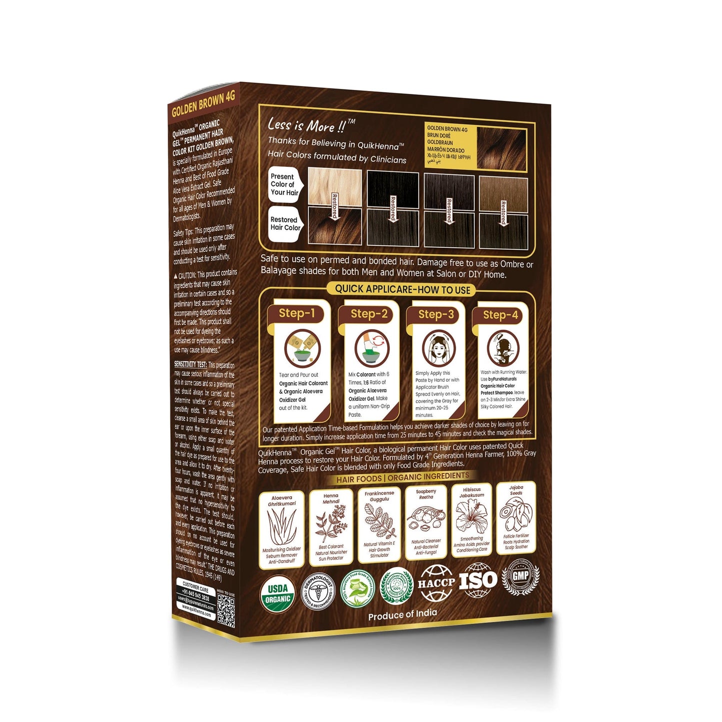 QuikHenna Damage Free Organic Gel Hair Color Golden Brown 4G 120g (pack of 2) - QUIKHENNA
