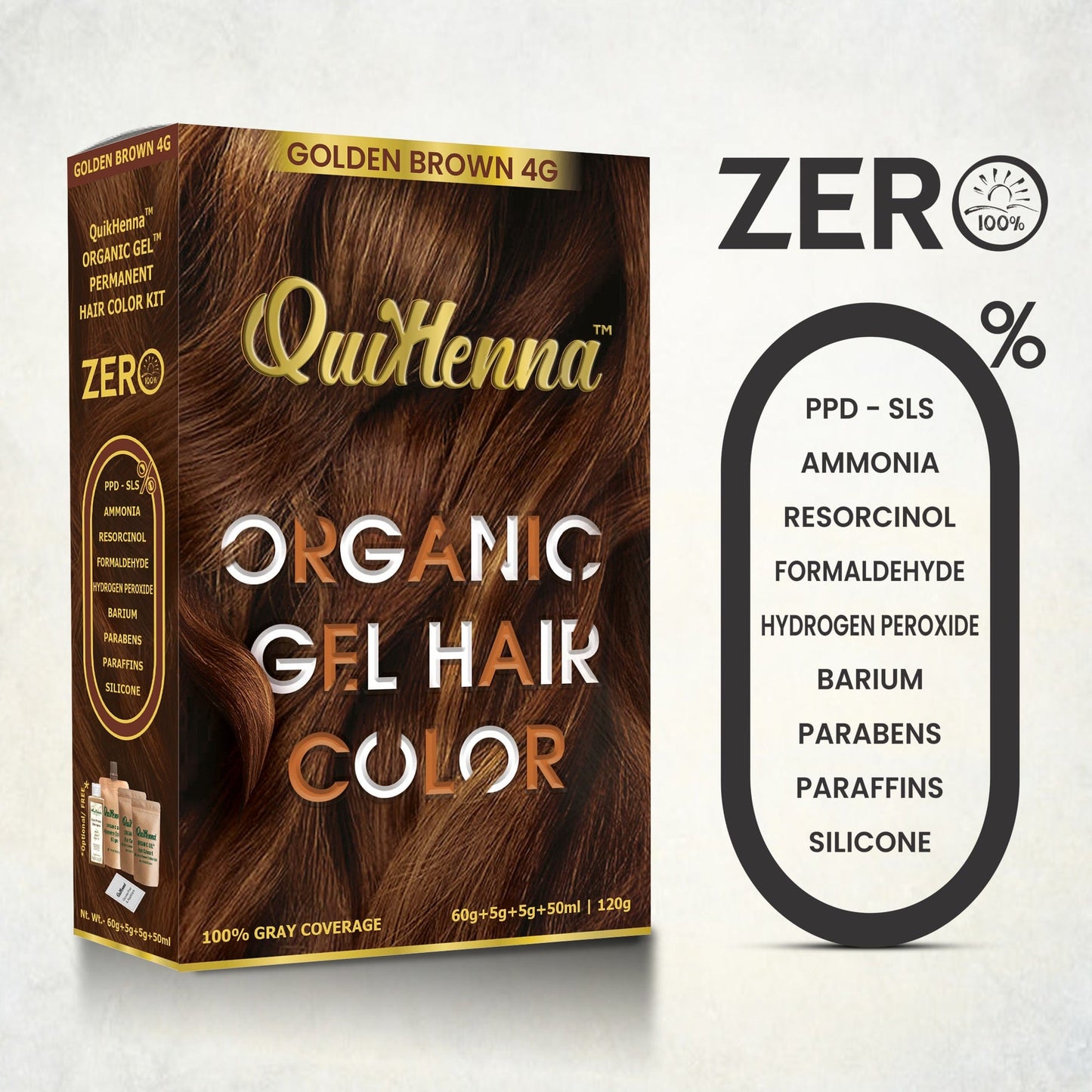 QuikHenna Damage Free Organic Gel Hair Color Golden Brown 4G 120g (pack of 2) - QUIKHENNA