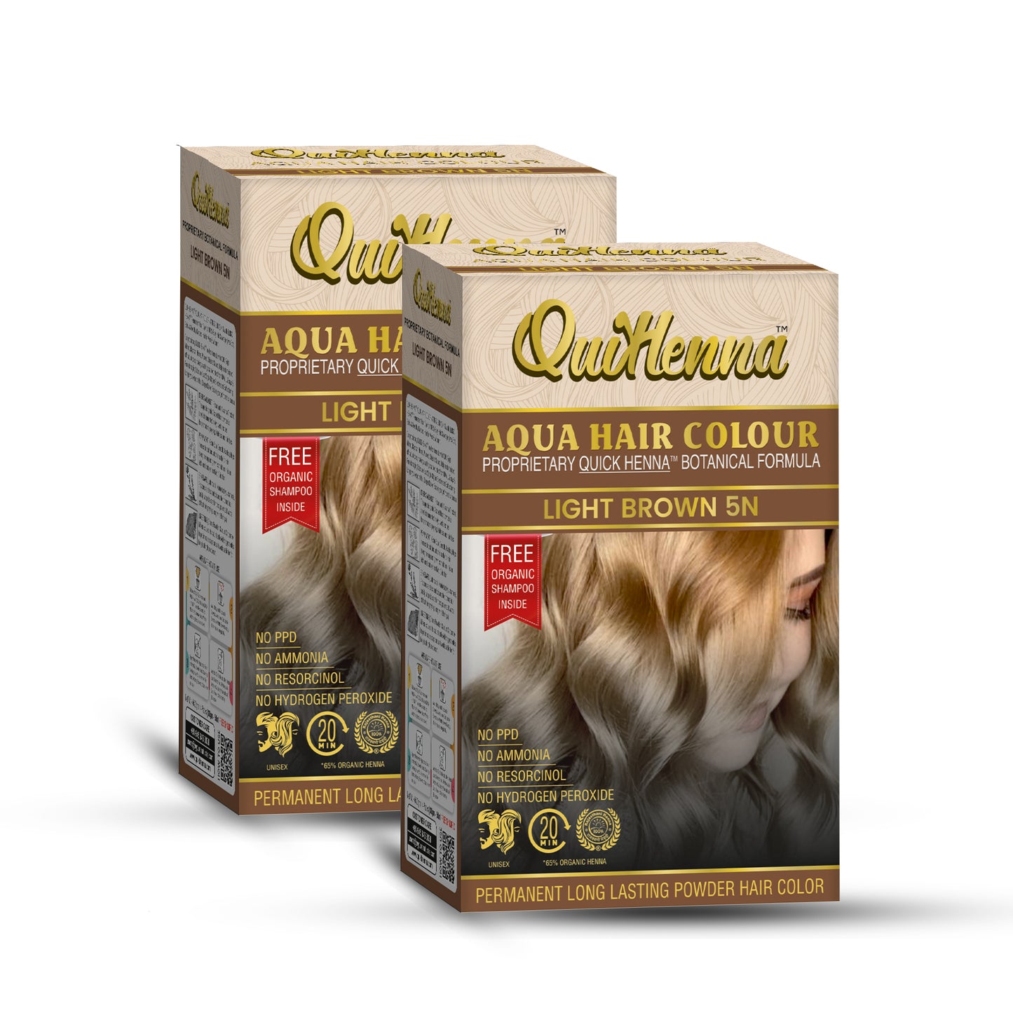 QuikHenna Organic Aqua Powder Hair colour- 5N Light Brown 110gm
