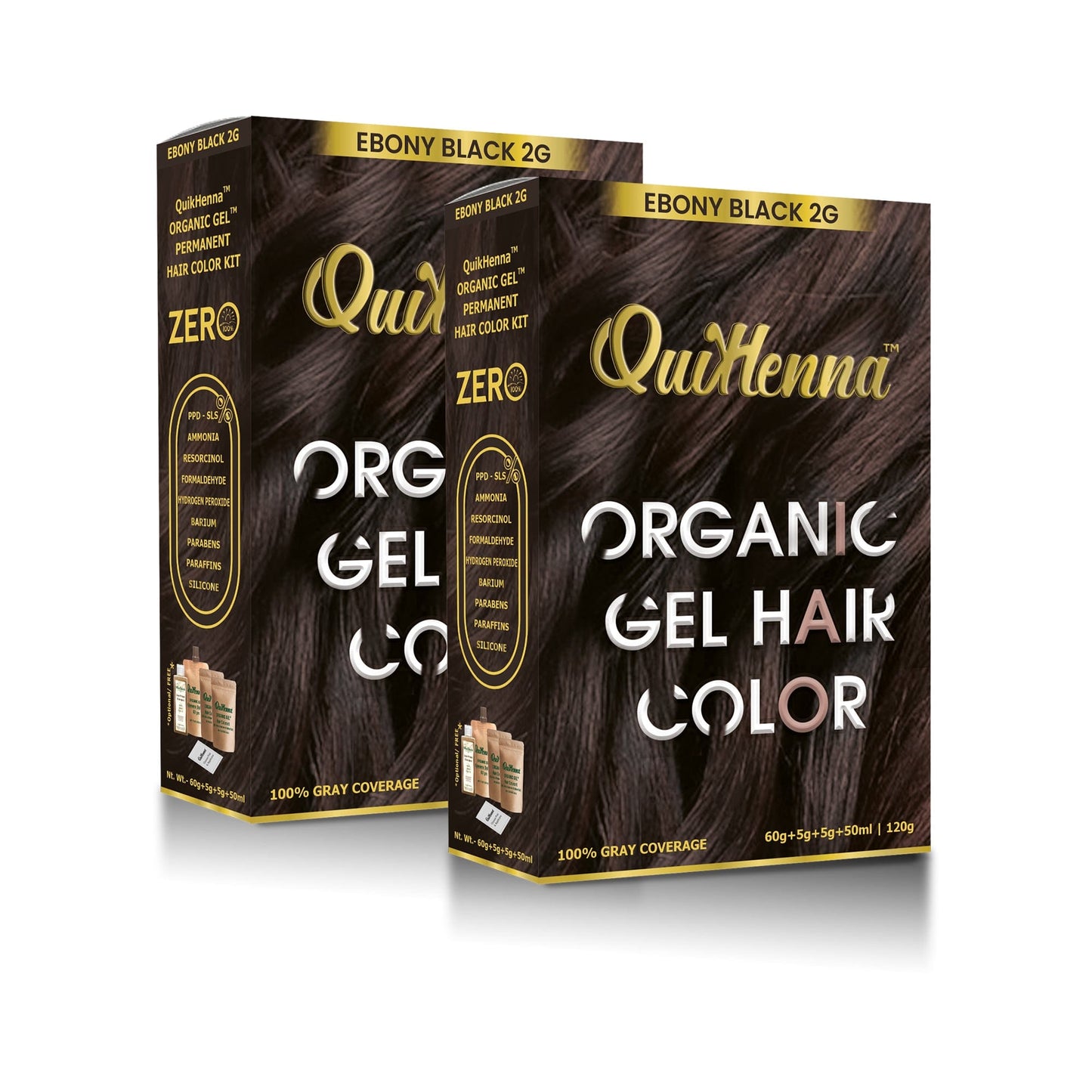 QuikHenna Damage Free Organic Gel Hair Color Ebony Black 2G 120g (pack of 2) - QUIKHENNA