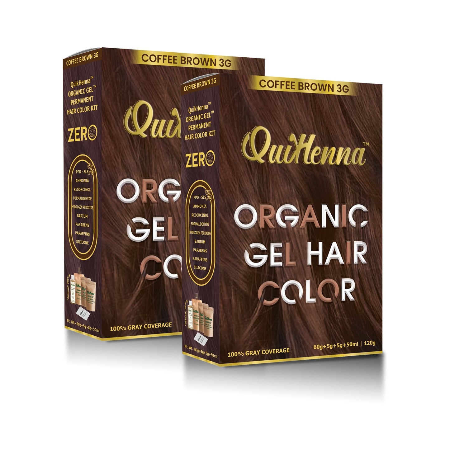 QuikHenna Damage Free Organic Gel Hair Color Coffee Brown 3G 120g (pack of 2) - QUIKHENNA