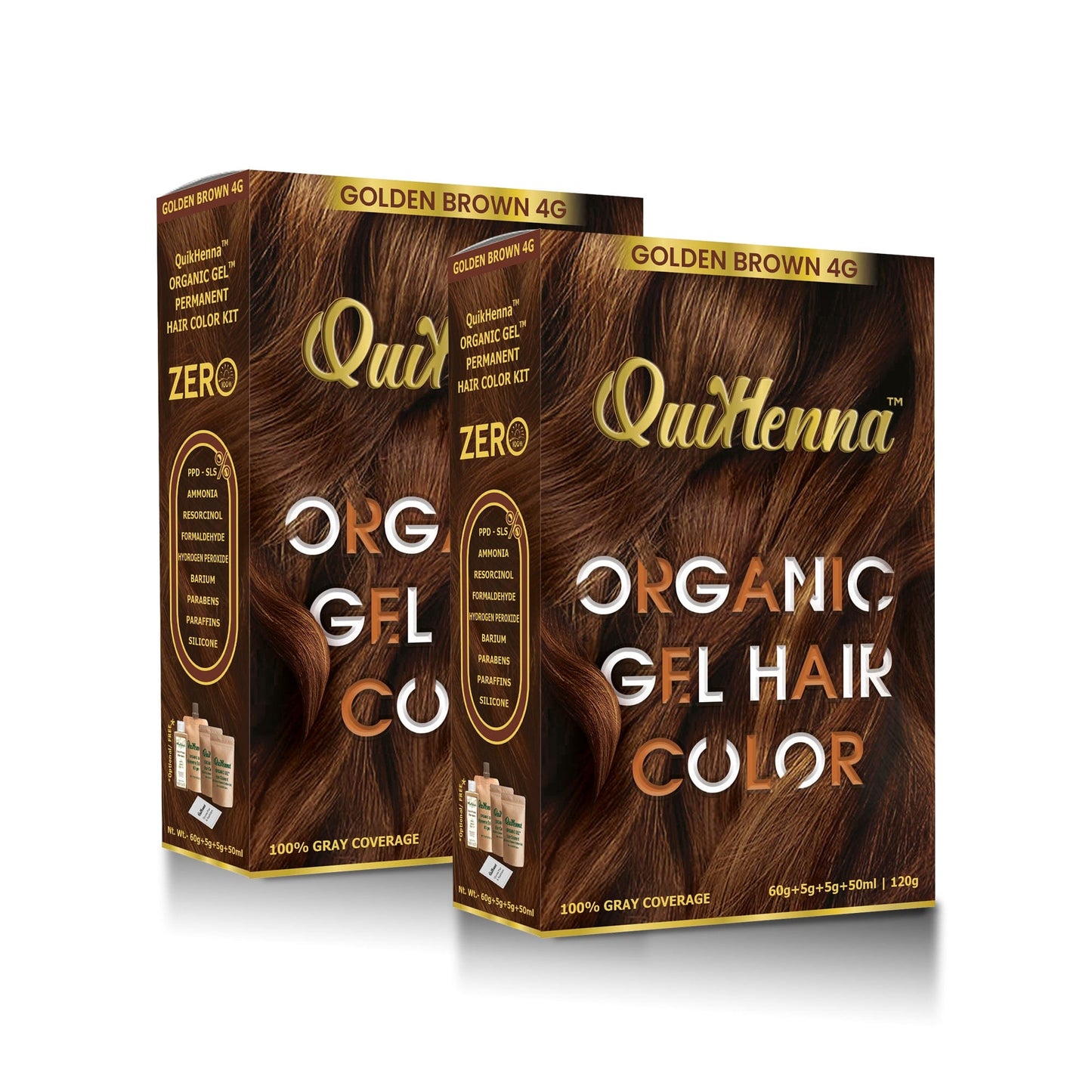 QuikHenna Damage Free Organic Gel Hair Color Golden Brown 4G 120g (pack of 2) - QUIKHENNA