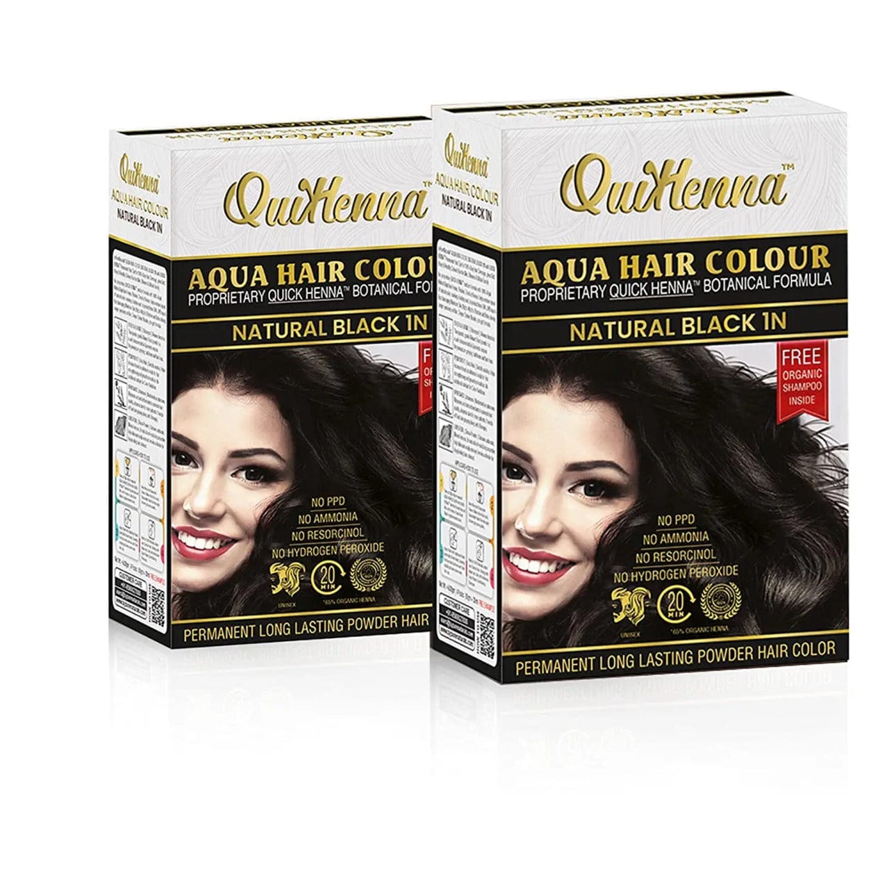 QuikHenna Aqua Powder 1N Natural Black Hair Color For Unisex 110g (pack of 2) - QUIKHENNA