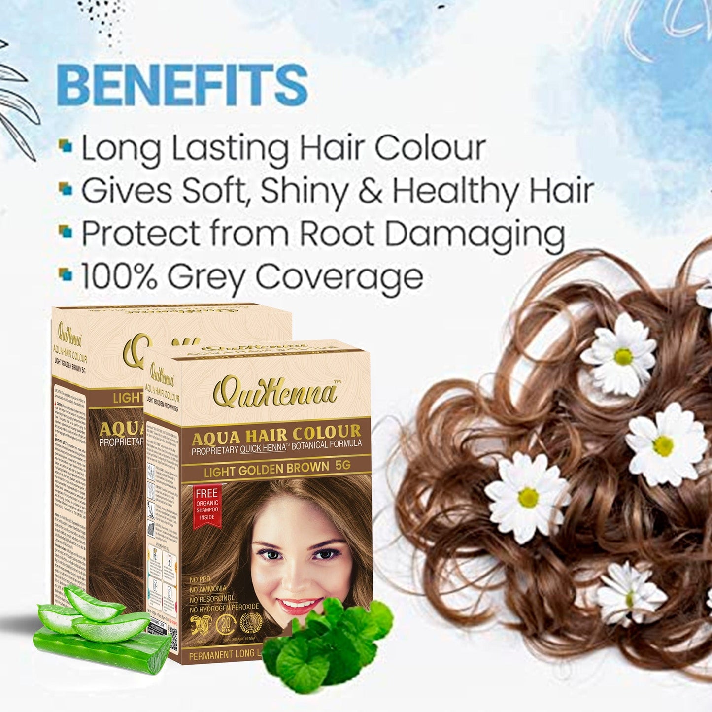 QuikHenna Aqua Powder 5G Light Golden Brown Hair Color For Unisex 110g (pack of 2) - QUIKHENNA