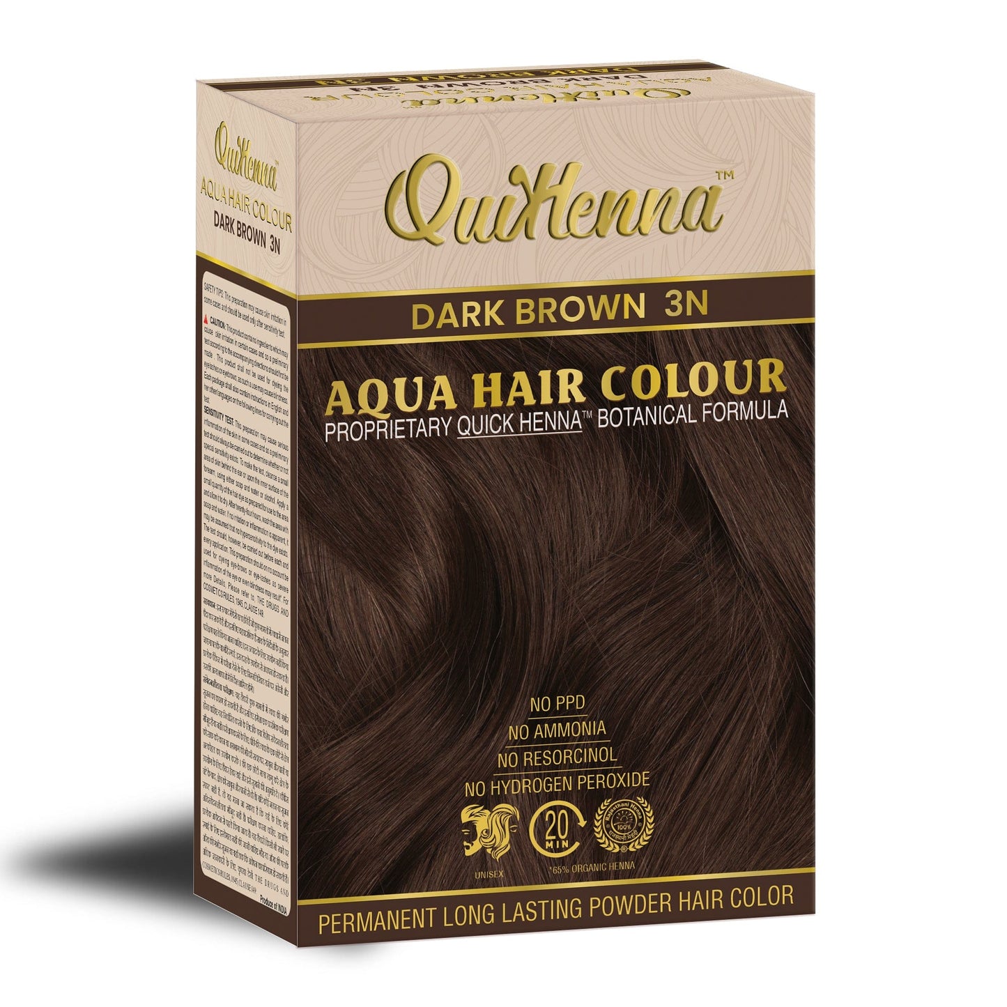 QuikHenna Aqua Powder 3N Dark Brown Hair Color For Unisex 110g - QUIKHENNA