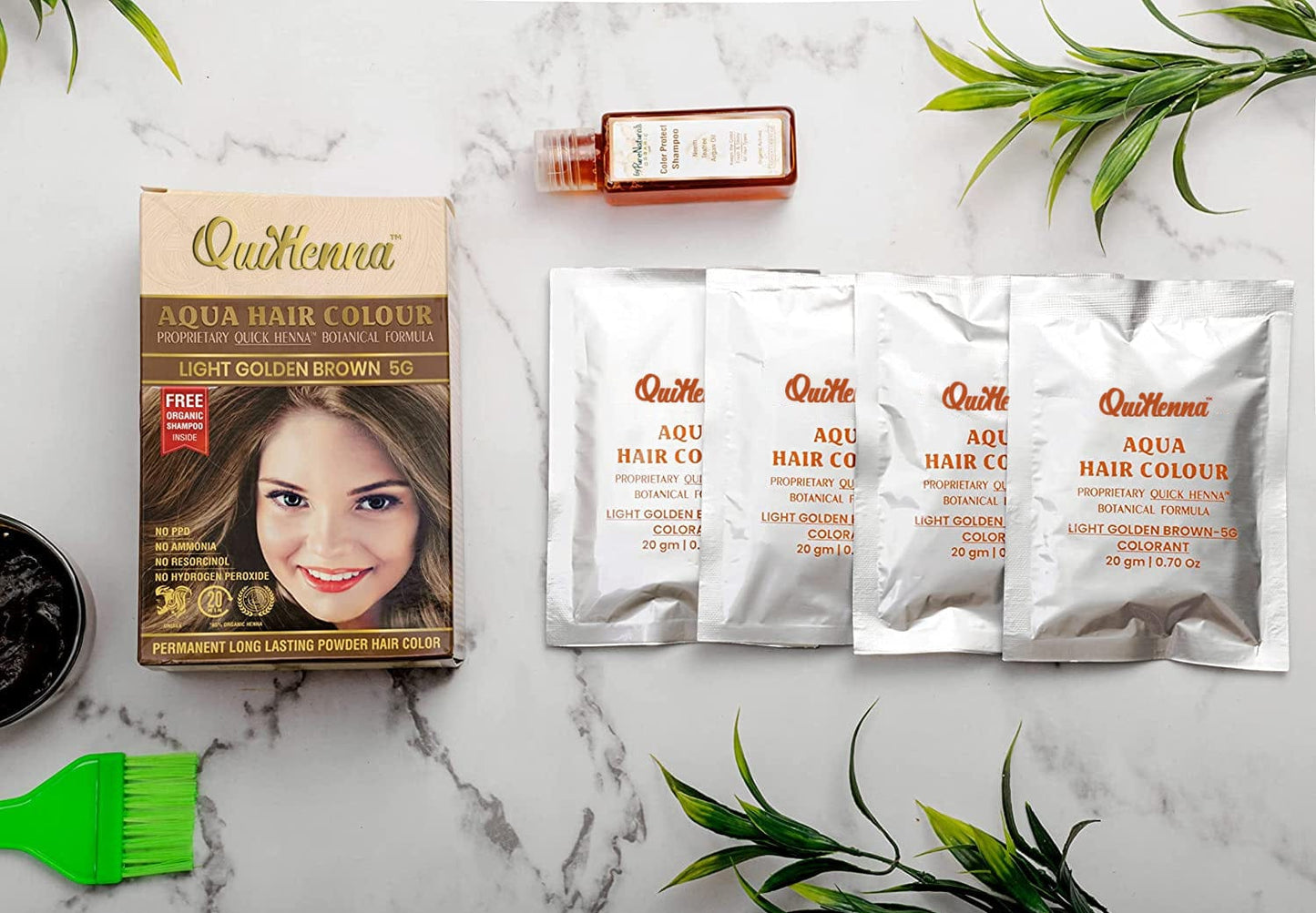 QuikHenna Aqua Powder 5G Light Golden Brown Hair Color For Unisex 110g (pack of 2) - QUIKHENNA