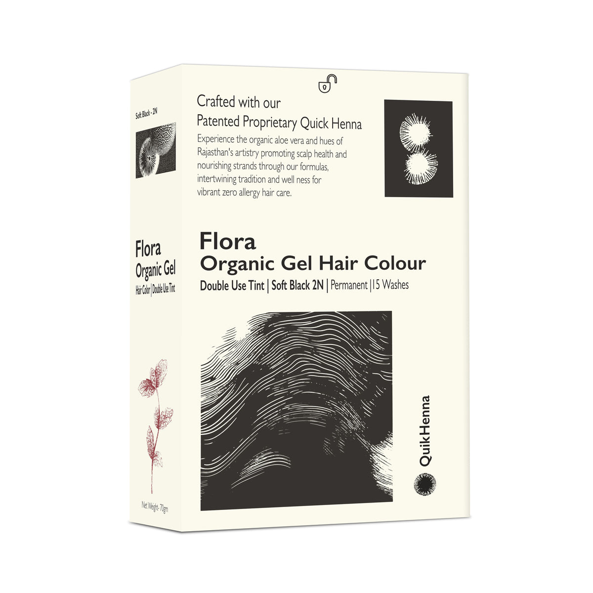 QH+ Quikhenna Flora Double Use Tint Organic Gel Hair Color – Soft Black 2N, Ammonia-Free, Long-Lasting, Organic & Vegan, Dual Application