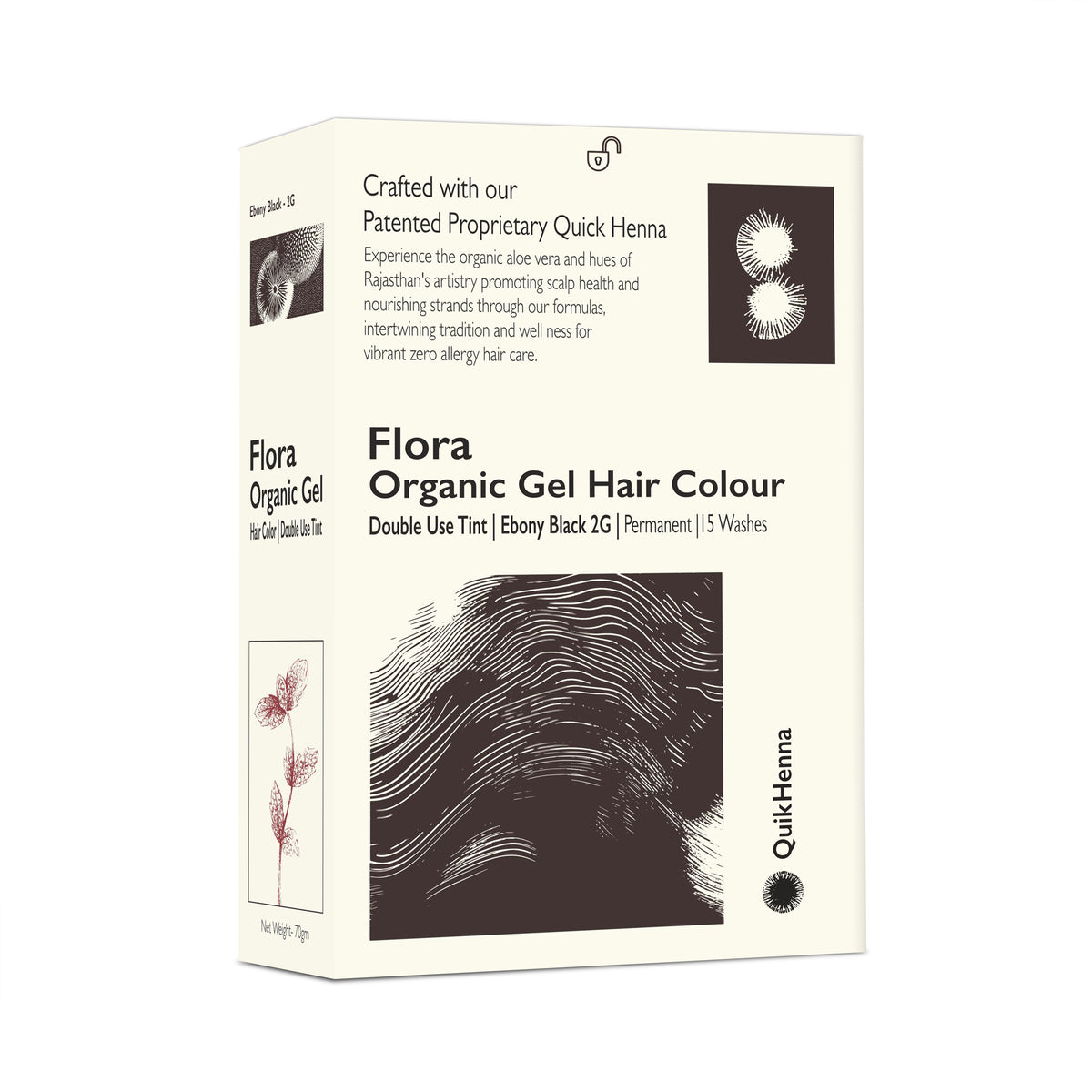 QH+ Quikhenna Flora Double Use Tint Organic Gel Hair Color –  Ebony Black 2G , Ammonia-Free, Long-Lasting, Organic & Vegan, Dual Application