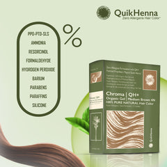 QH+ QuikHenna CHROMA Organic Gel 100% Pure Natural Zero Allergens Hair Color- 140gm- 4N Medium Brown