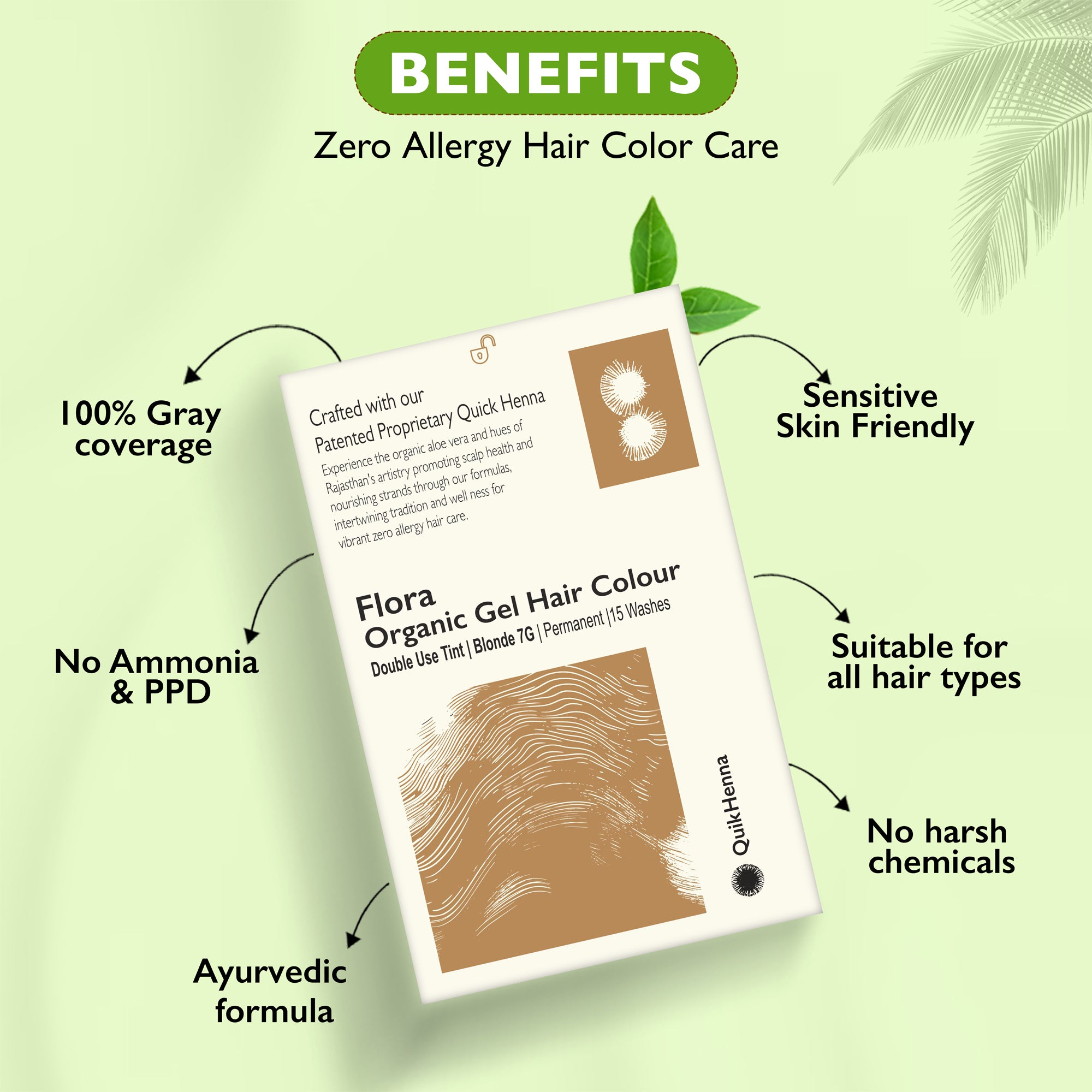 QH+ Quikhenna Flora Double Use Tint Organic Gel Hair Color –  Blonde 7G , Ammonia-Free, Long-Lasting, Organic & Vegan, Dual Application