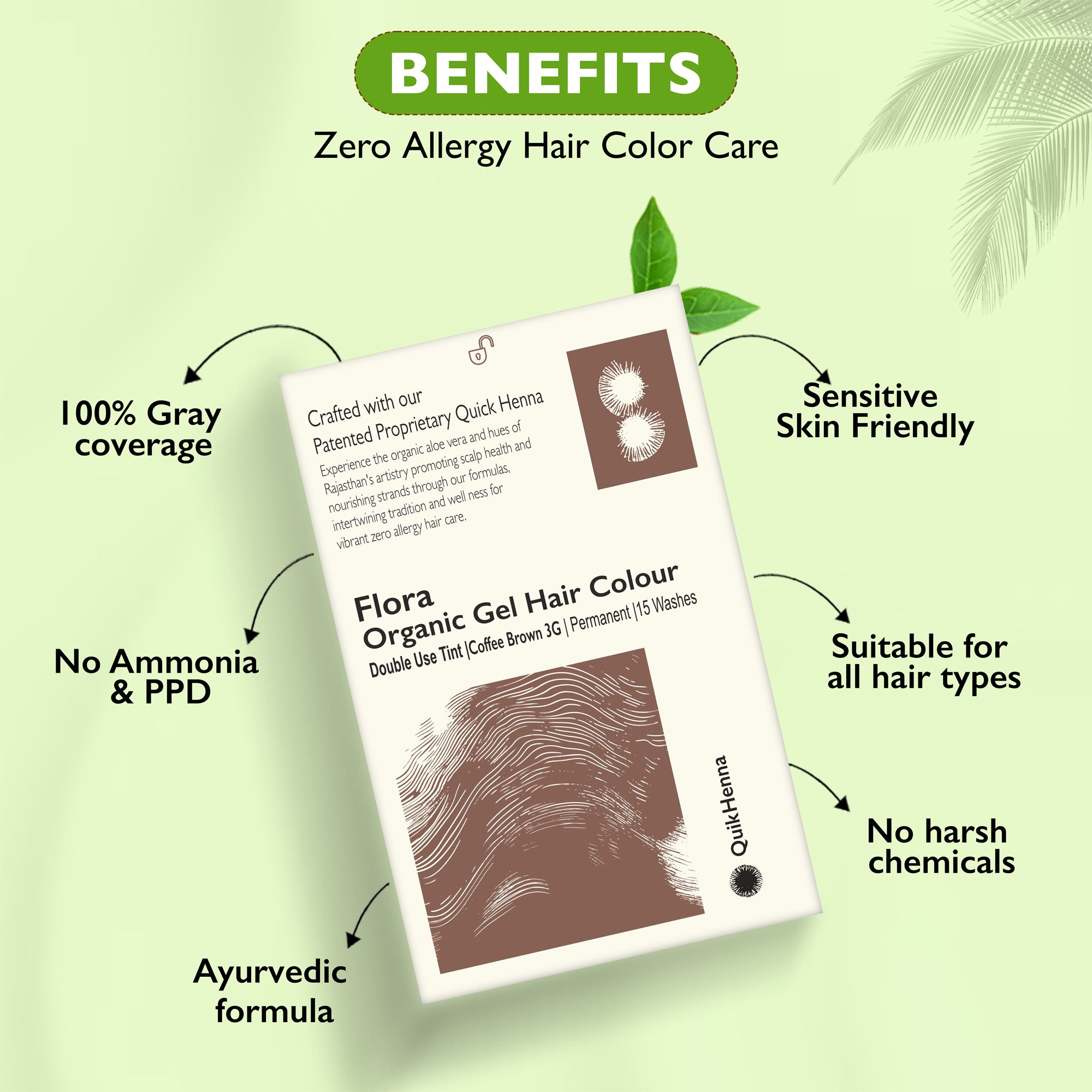 QH+ Quikhenna Flora Double Use Tint Organic Gel Hair Color –  Coffee Brown 3G , Ammonia-Free, Long-Lasting, Organic & Vegan, Dual Application