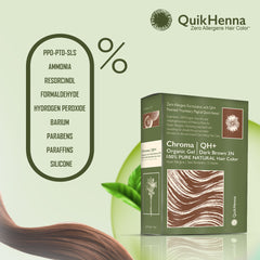 QH+ QuikHenna CHROMA Organic Gel 100% Pure Natural Zero Allergens Hair Color- 140gm- 3N Dark Brown
