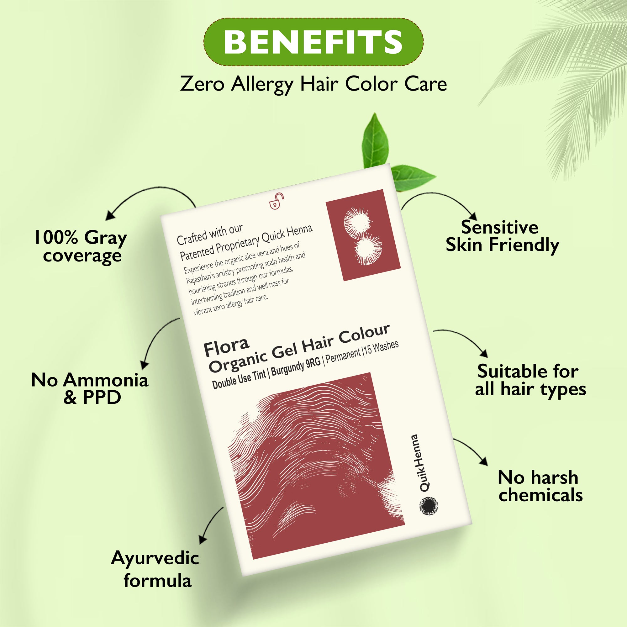 QH+ Quikhenna Flora Double Use Tint Organic Gel Hair Color –  Burgundy 9RG , Ammonia-Free, Long-Lasting, Organic & Vegan, Dual Application