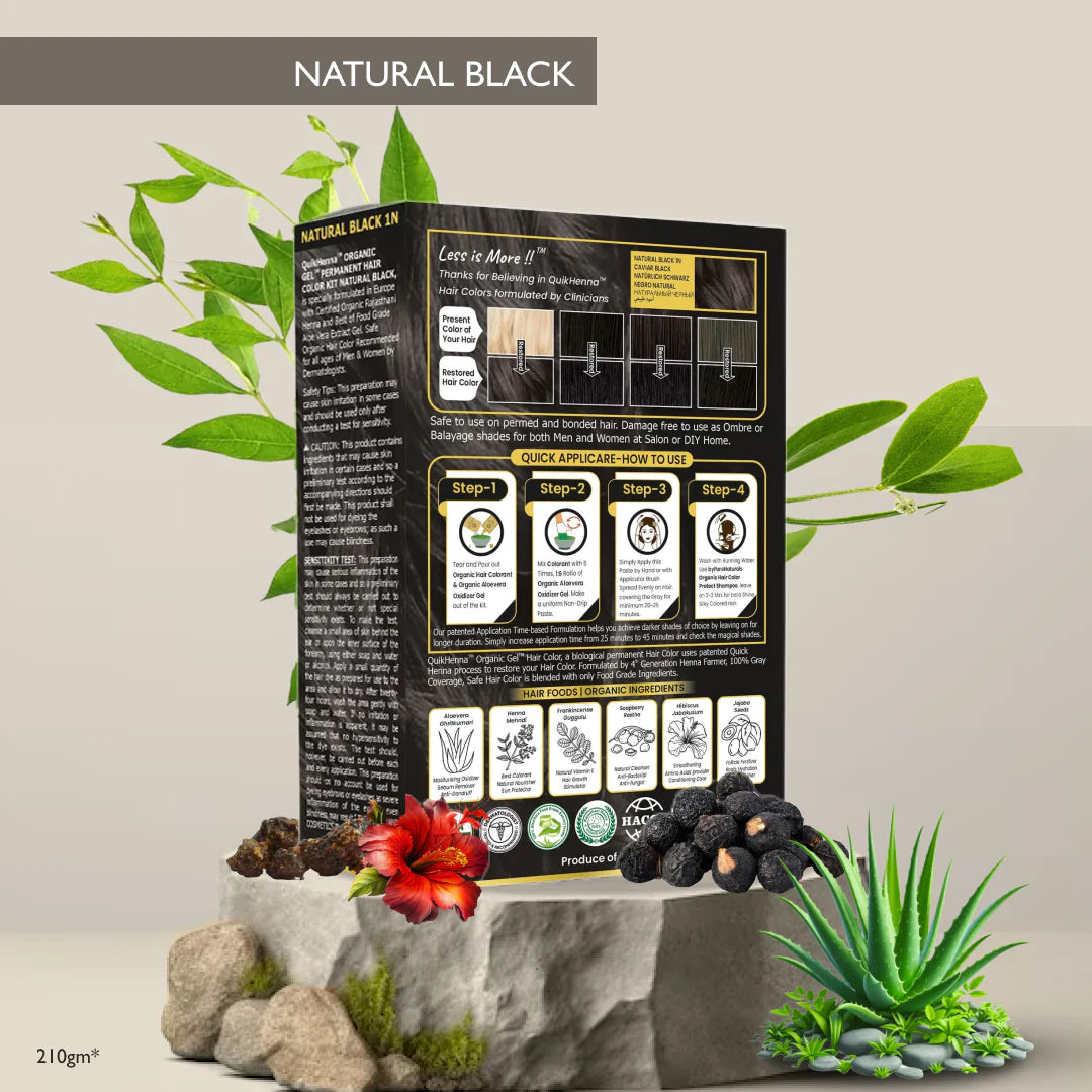 Quikhenna Zero Allergic 1N Natural Black Damage Free Organic Gel Hair Color 210g