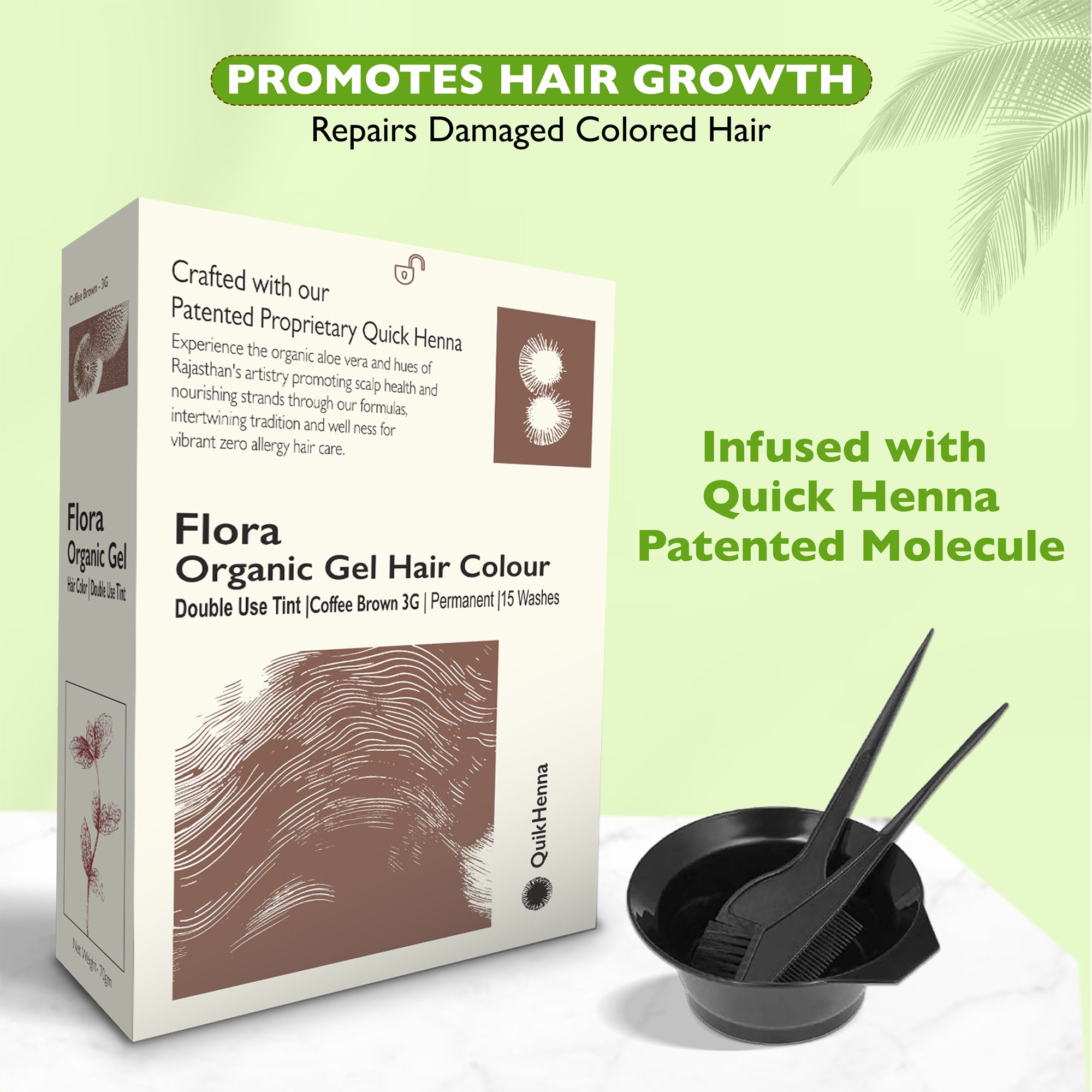 QH+ Quikhenna Flora Double Use Tint Organic Gel Hair Color –  Coffee Brown 3G , Ammonia-Free, Long-Lasting, Organic & Vegan, Dual Application