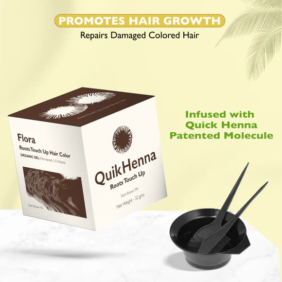 QH+ Quikhenna Flora Organic Gel Roots Touch up Hair Color Infused with Zero Allergy Magical Quick Henna Compund - 3N Dark Brown
