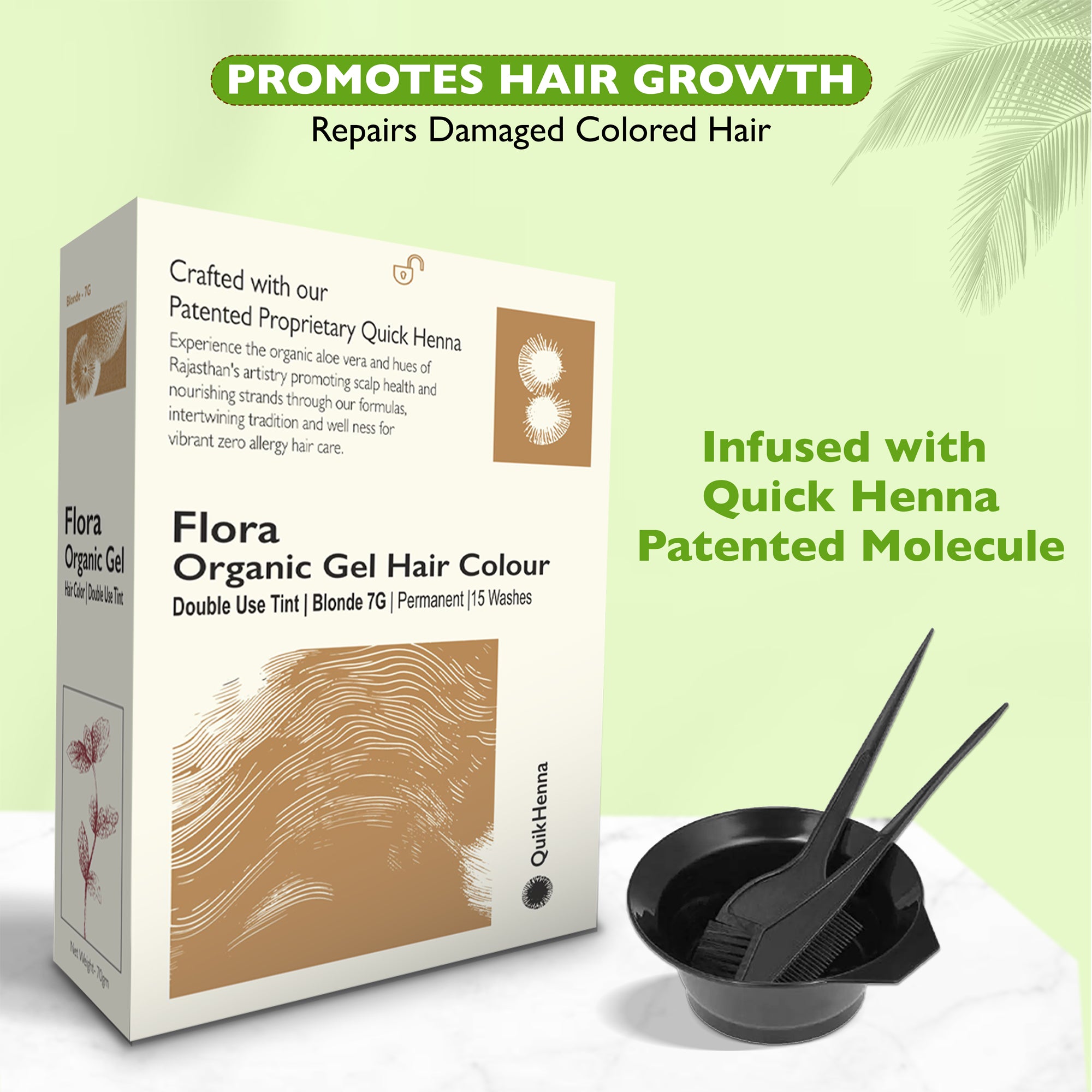 QH+ Quikhenna Flora Double Use Tint Organic Gel Hair Color –  Blonde 7G , Ammonia-Free, Long-Lasting, Organic & Vegan, Dual Application