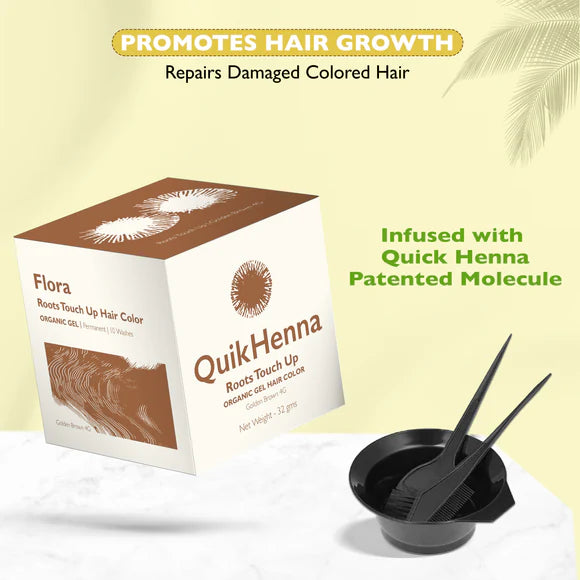 QH+ Quikhenna Flora Organic Gel Roots Touch up Hair Color Infused with Zero Allergy Magical Quick Henna Compound - 4G Golden Brown