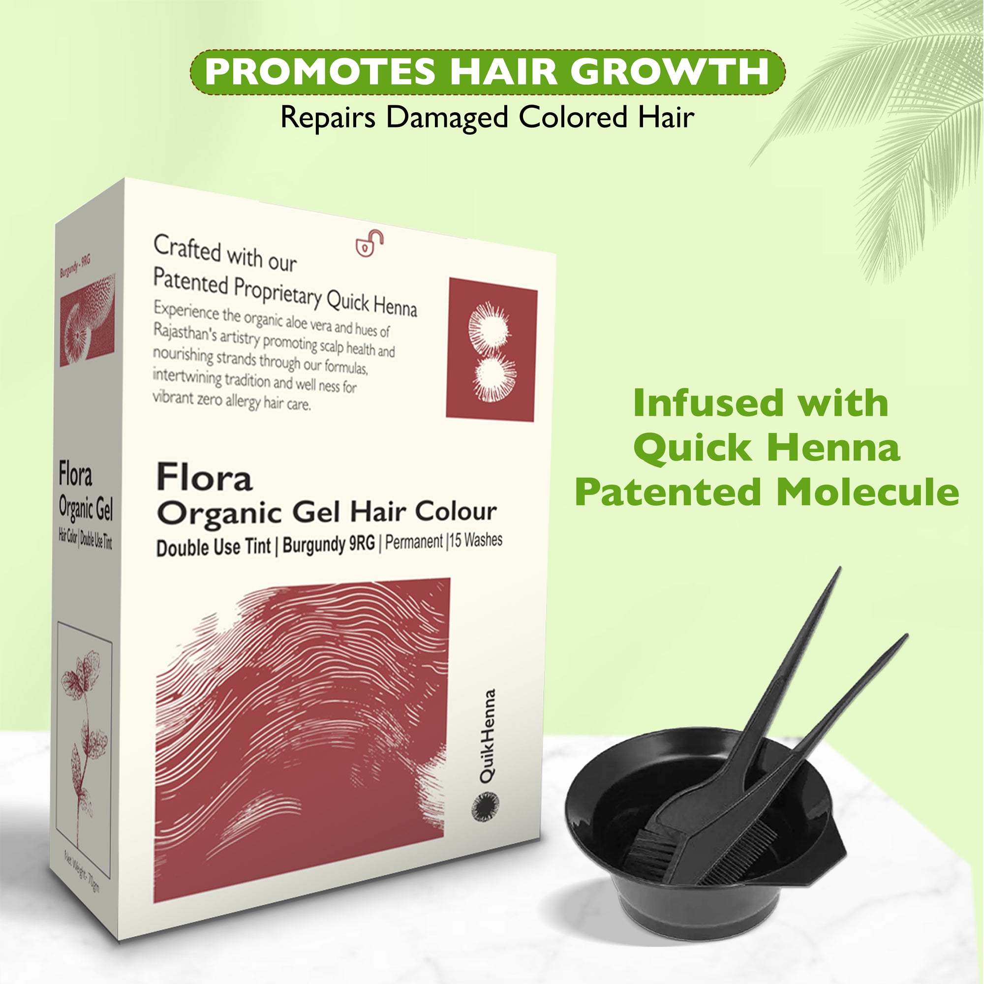 QH+ Quikhenna Flora Double Use Tint Organic Gel Hair Color –  Burgundy 9RG , Ammonia-Free, Long-Lasting, Organic & Vegan, Dual Application