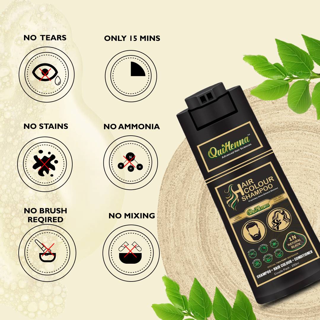QuikHenna Hair Colour Shampoo Natural Black For Men and Women, 200ml