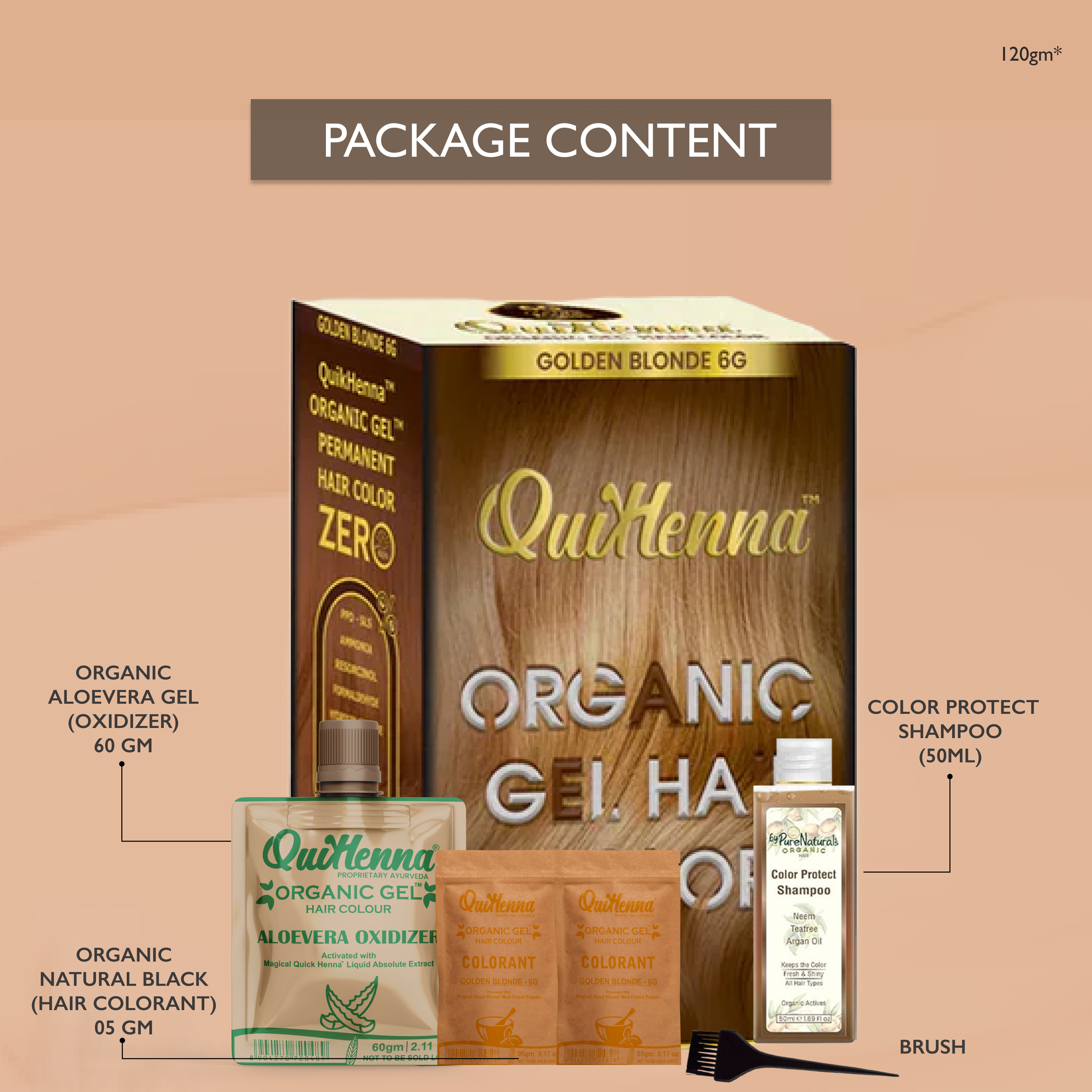 QuikHenna Zero Allergic 6G Golden Blonde Damage Free Organic Gel Hair Color 210g