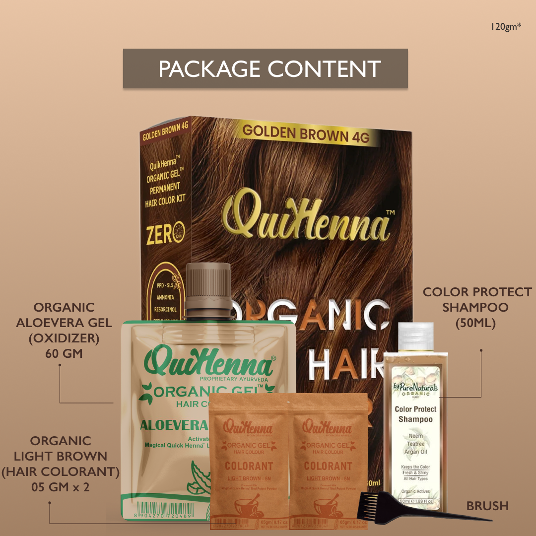 QuikHenna Zero Allergic 4G Golden Brown Damage Free Organic Gel Hair Color 120g