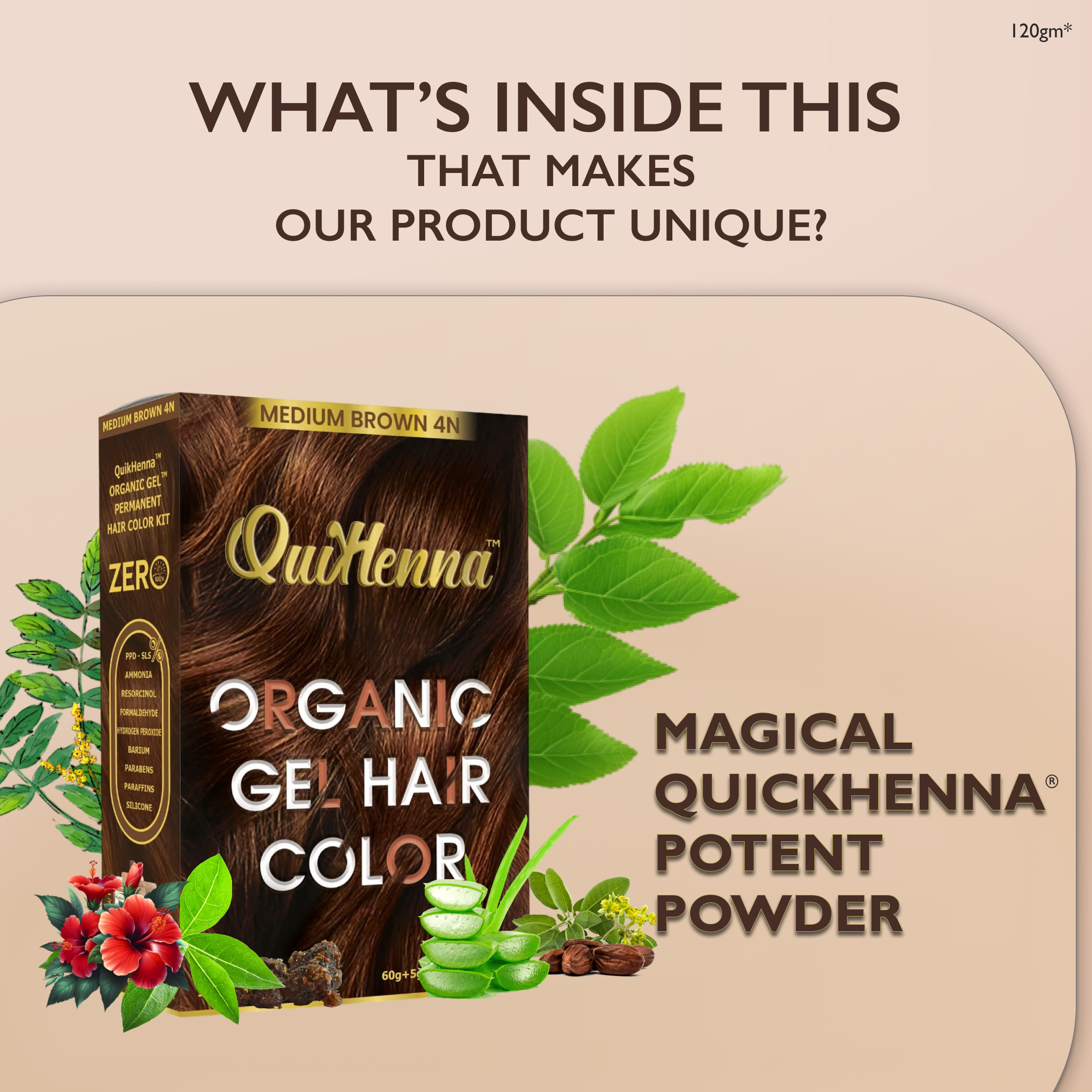 QuikHenna Zero Allergic 4N Medium Brown Damage Free Organic Gel Hair Color 120g