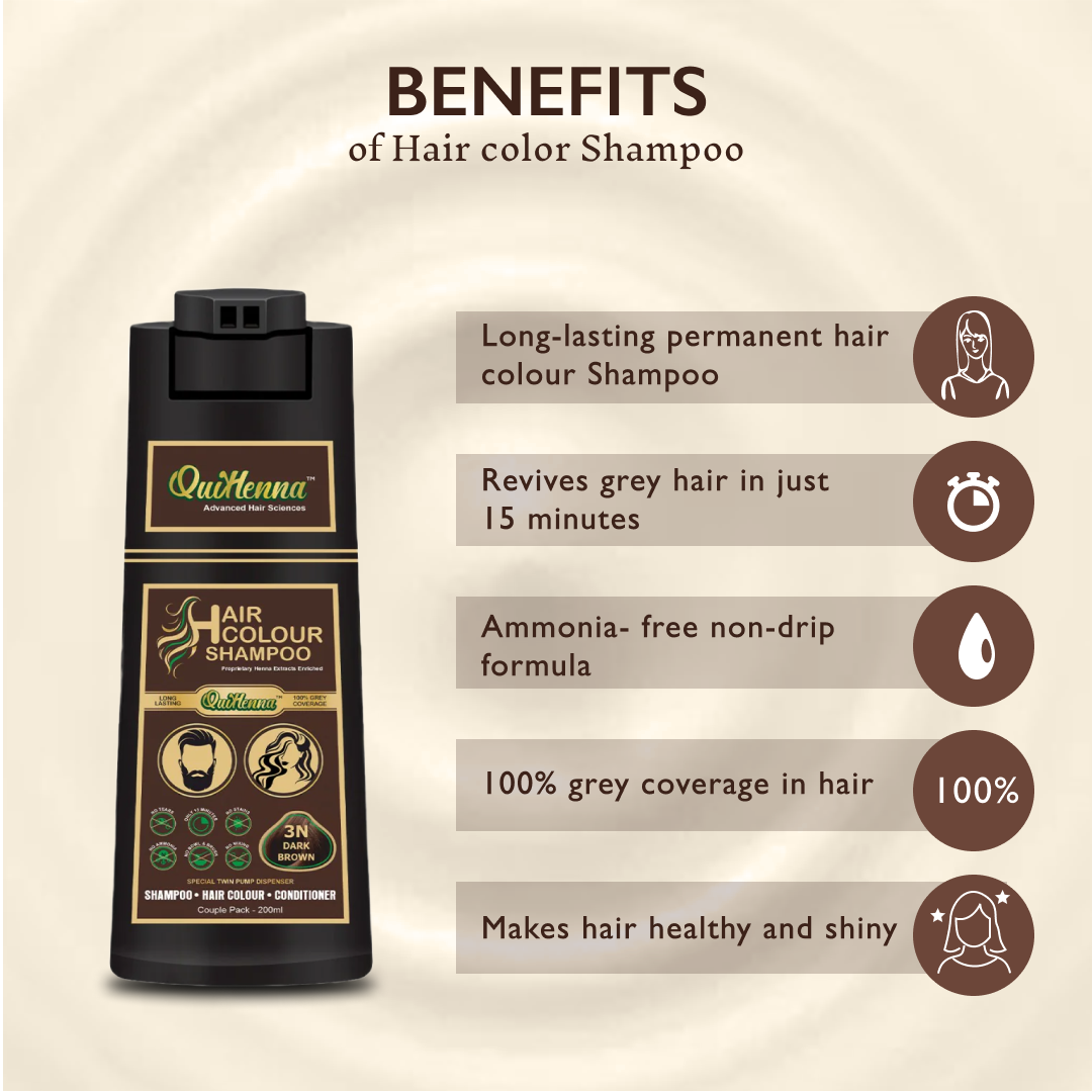 QuikHenna Hair Colour Shampoo Dark Brown For Men and Women, 200ml