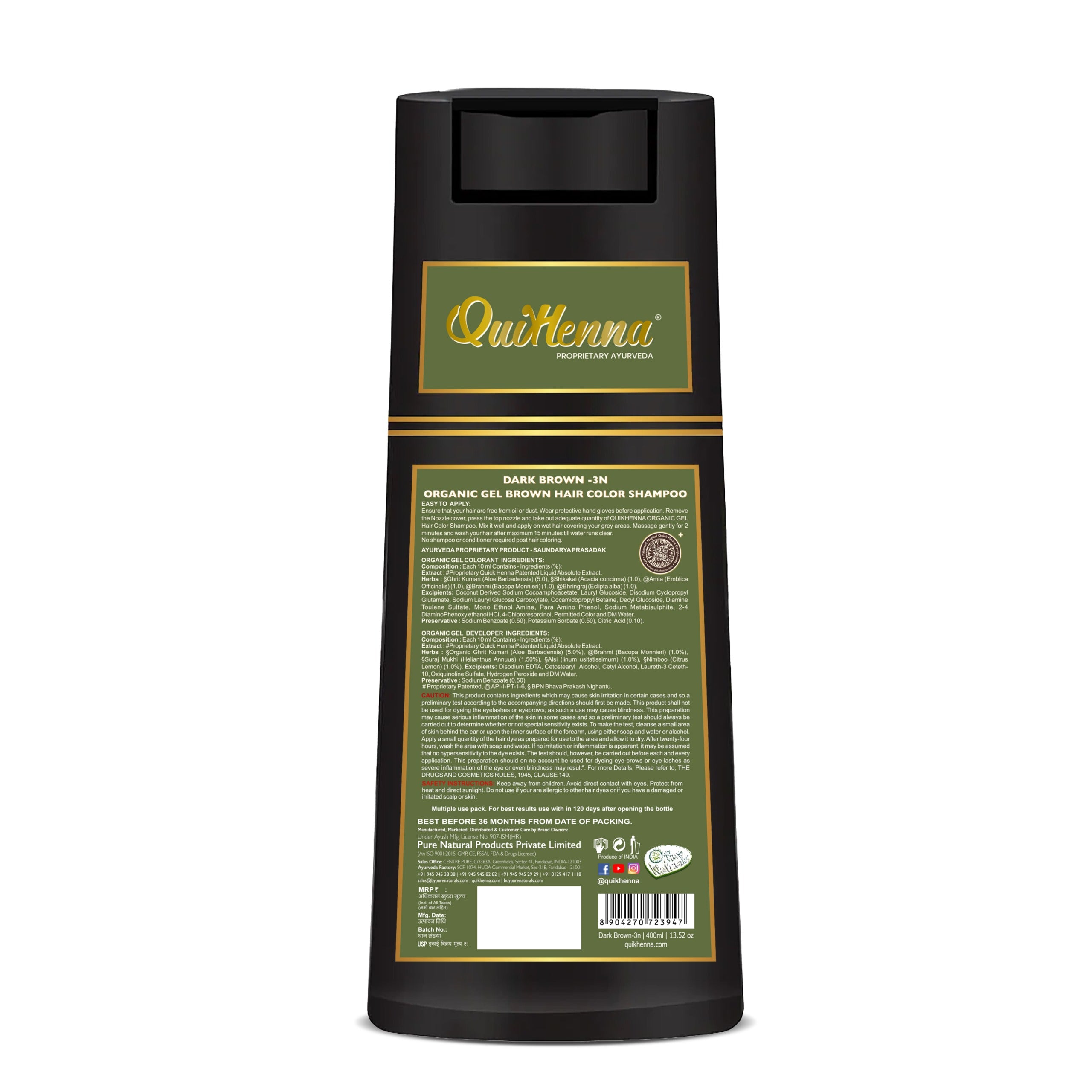 QH+ QuikHenna EVARA Organic Gel Hair Colour Shampoo- 400ml- 3N Dark Brown