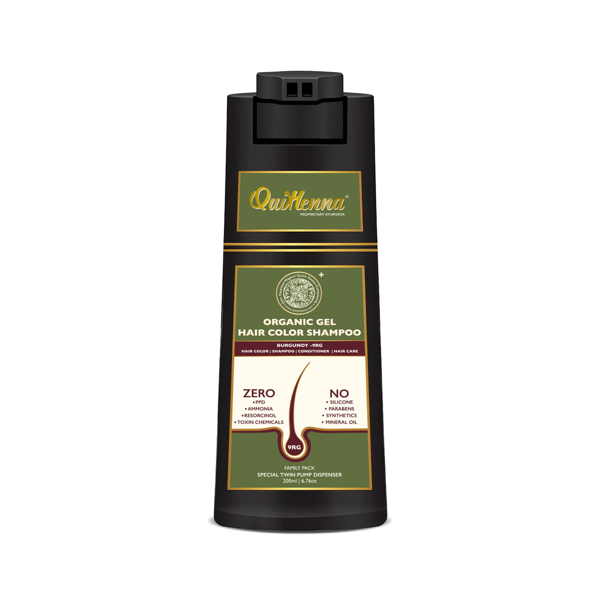 QH+ QuikHenna EVARA Organic Gel Hair Colour Shampoo- 200ml- 9RG Burgundy