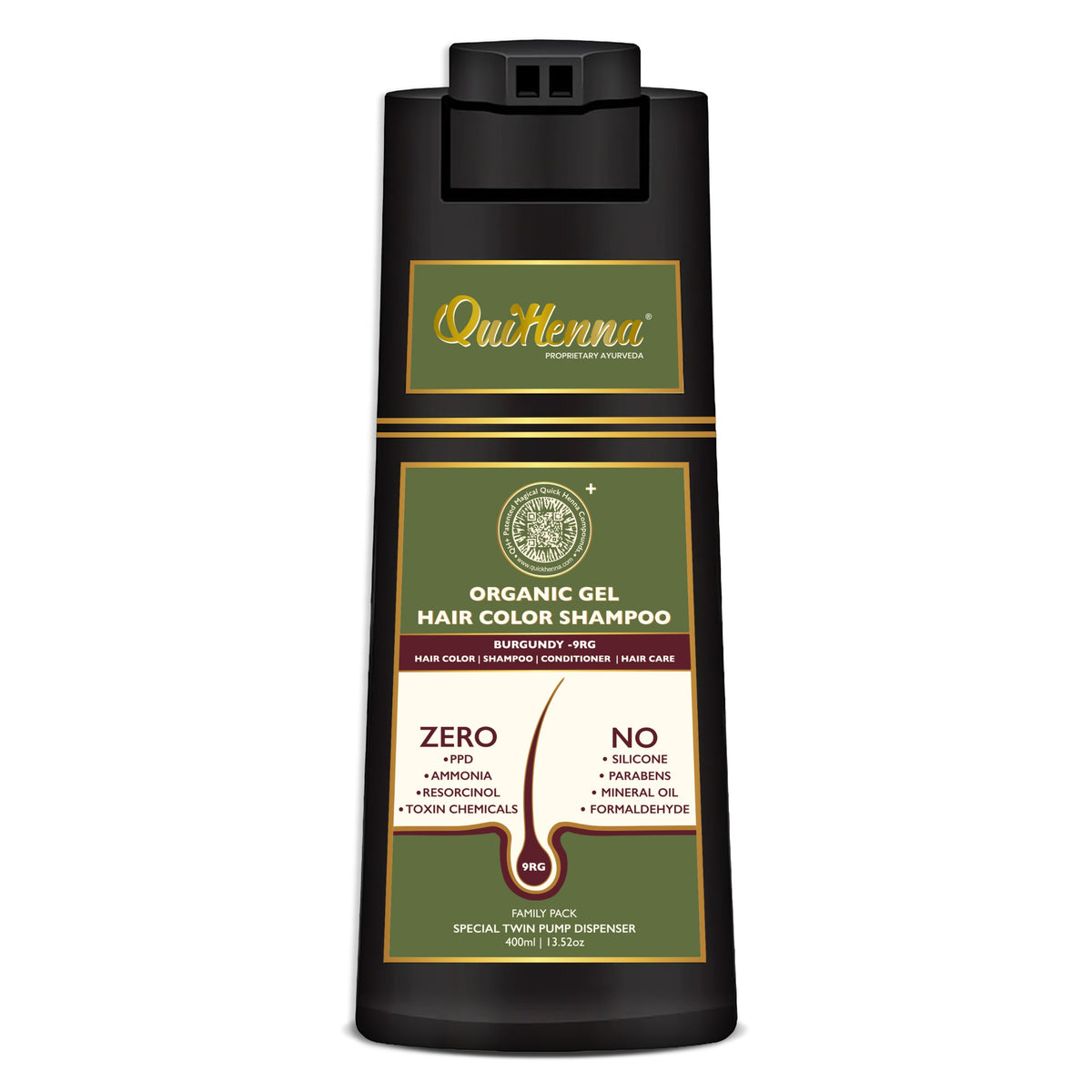 QH+ QuikHenna EVARA Organic Gel Hair Colour Shampoo- 400ml- 9RG Burgundy