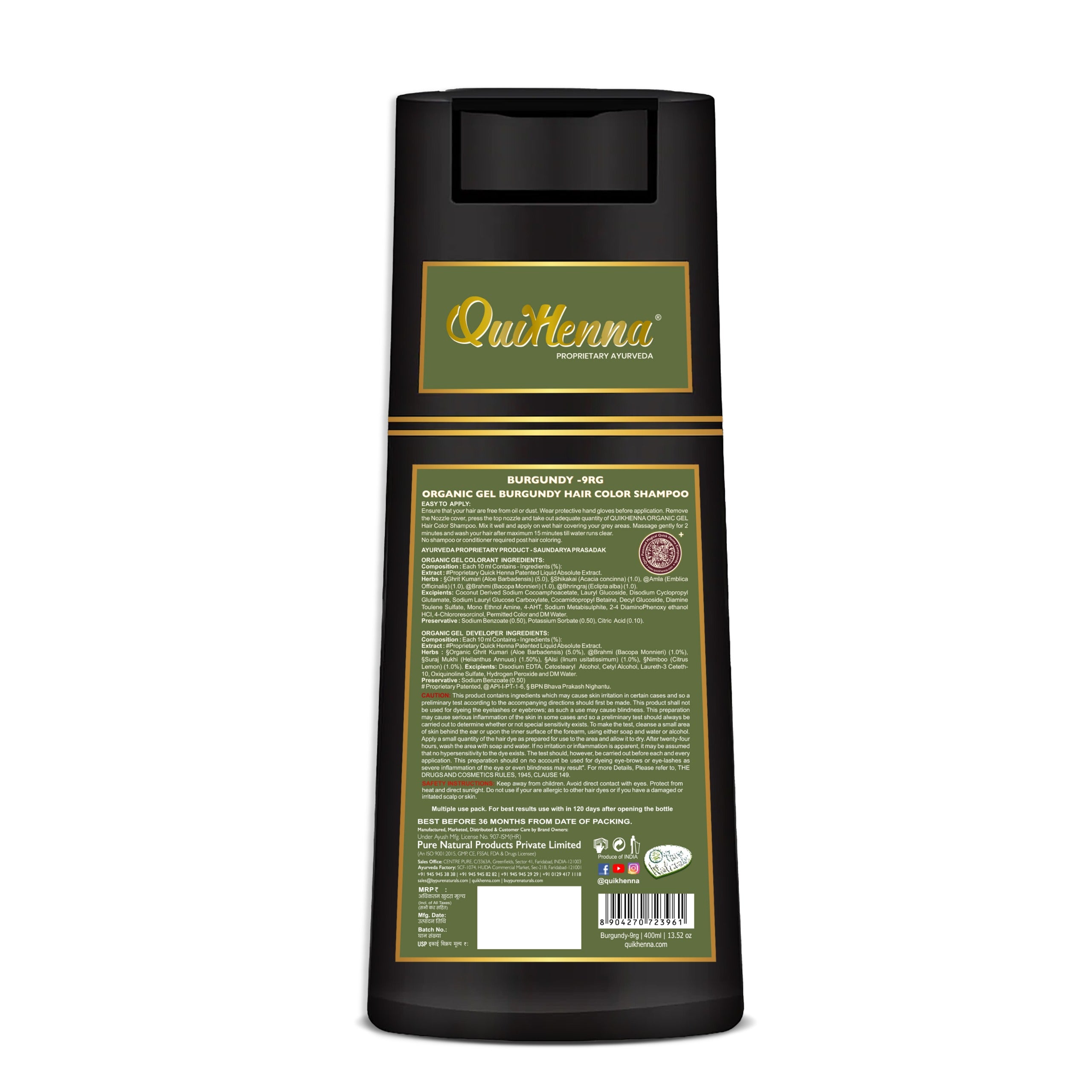 QH+ QuikHenna EVARA Organic Gel Hair Colour Shampoo- 400ml- 9RG Burgundy
