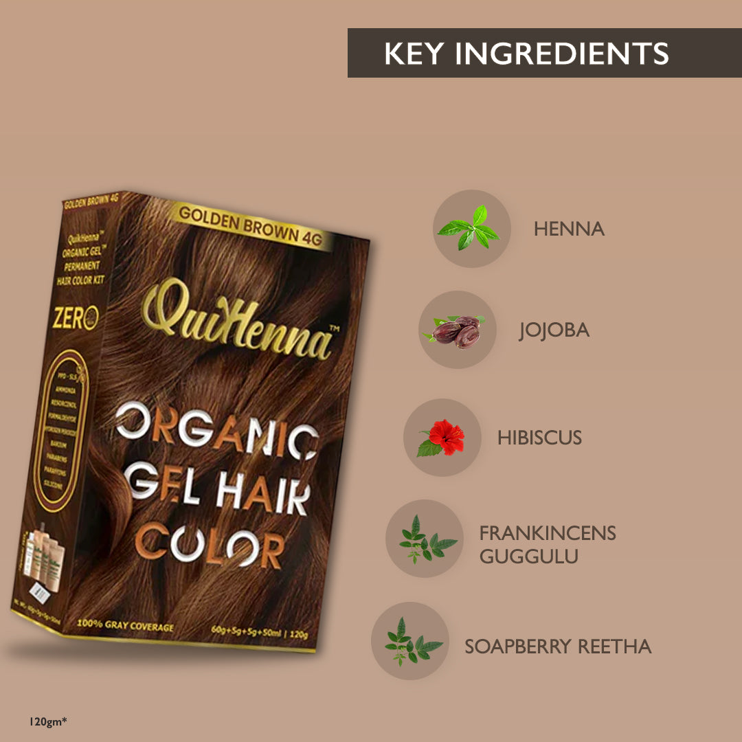 QuikHenna Zero Allergic 4G Golden Brown Damage Free Organic Gel Hair Color 120g