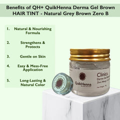 QH+ QuikHenna CLINICA Derma Gel Brown Tint Hair Colour -0B Natural Grey Brown -56gm