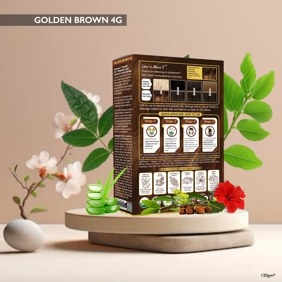QuikHenna Zero Allergic 4G Golden Brown Damage Free Organic Gel Hair Color 120g