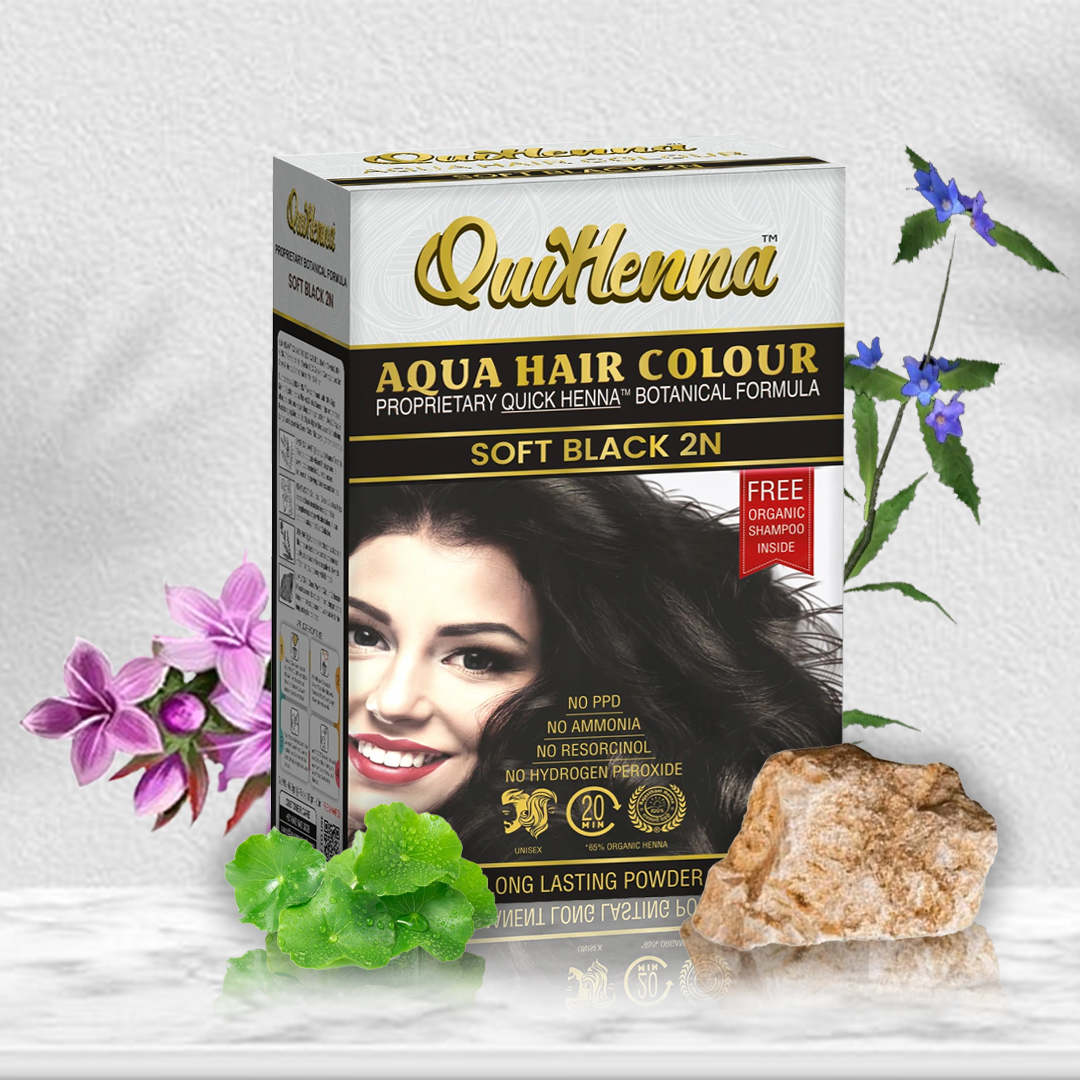 QuikHenna AQUA Powder Hair Color- 110gm- 2N Soft Black