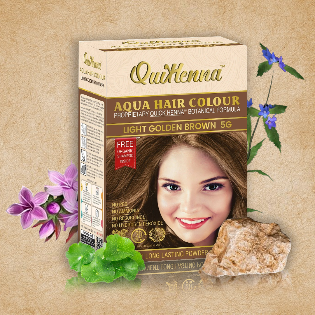 QuikHenna AQUA Powder Hair Color 5G Light Golden Brown For Men & Women, 110GM | Permanent Long Lasting Hair Color | Free From PPD, Resorcinols, Peroxides, Ammonia & Harsh Chemicals