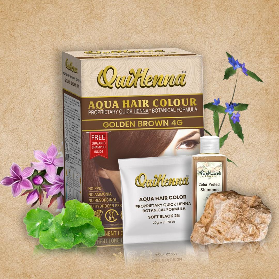 QuikHenna AQUA Powder Hair Color 4G Golden Brown For Men & Women, 110GM | Permanent Long Lasting Hair Color | Free From PPD, Resorcinols, Peroxides, Ammonia & Harsh Chemicals