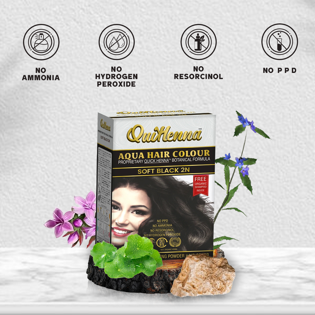 QuikHenna AQUA Powder Hair Color- 110gm- 2N Soft Black