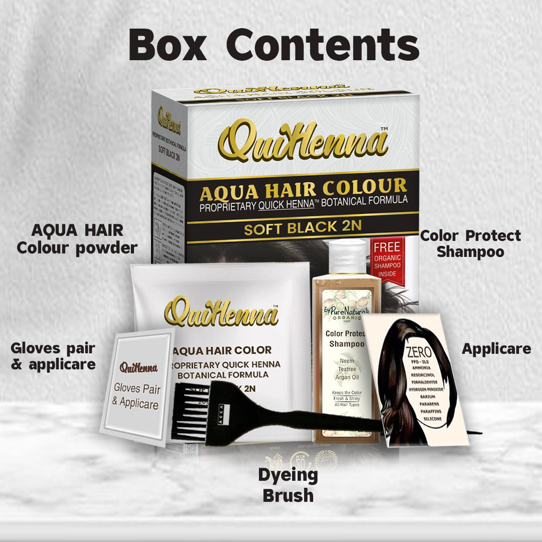 QuikHenna AQUA Powder Hair Color- 110gm- 2N Soft Black