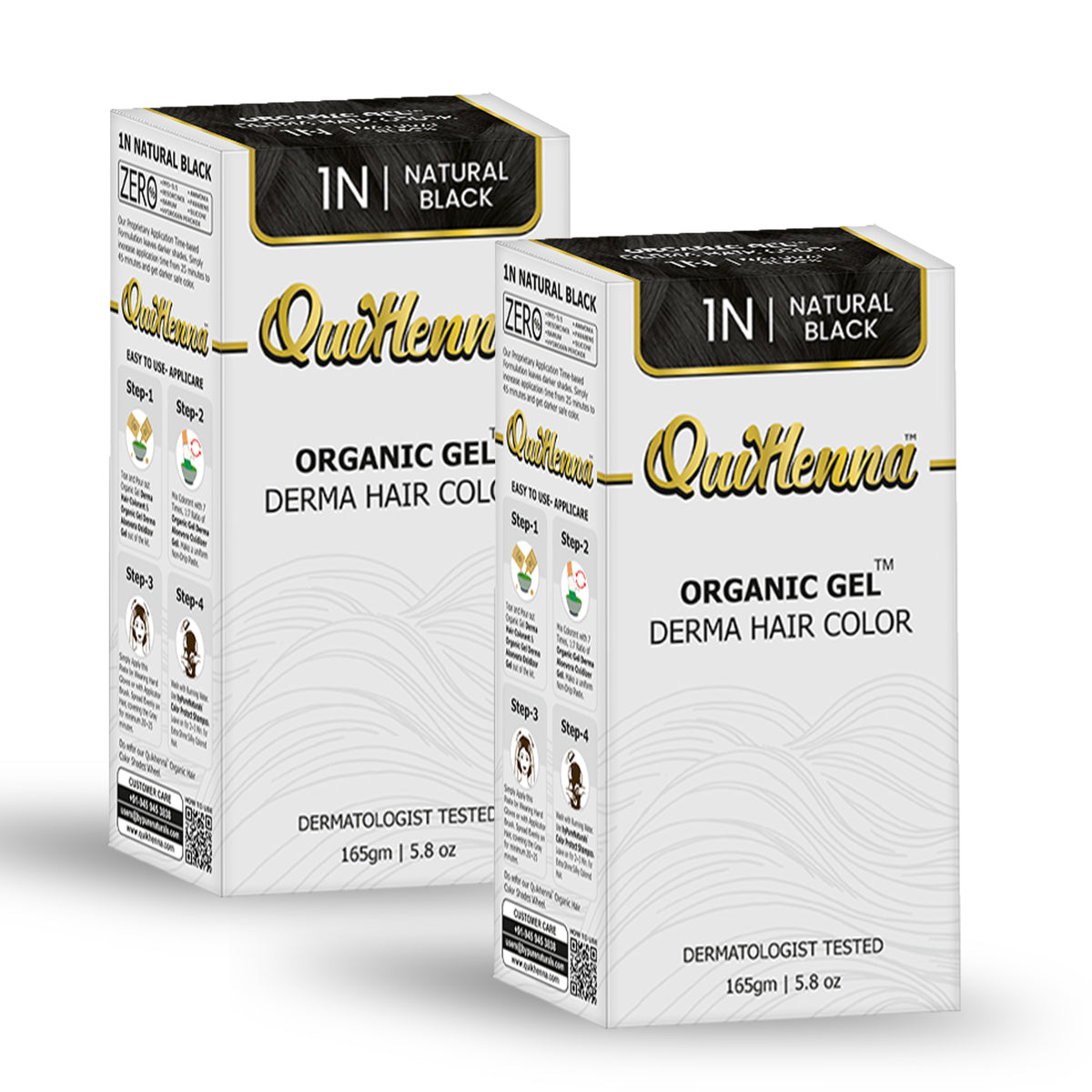 QH+ QuikHenna Organic Gel Derma Hair Color - 1N Natural Black 165gm Pack of 2
