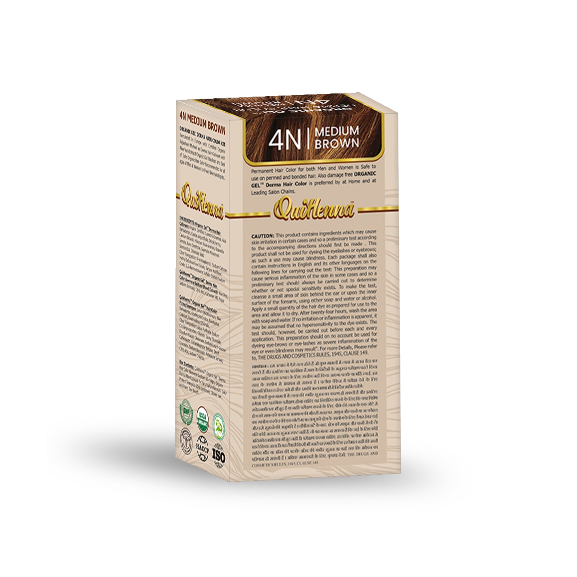 QH+ QuikHenna Organic Gel Derma Hair Color - 4N Medium Brown 165gm Pack of 2