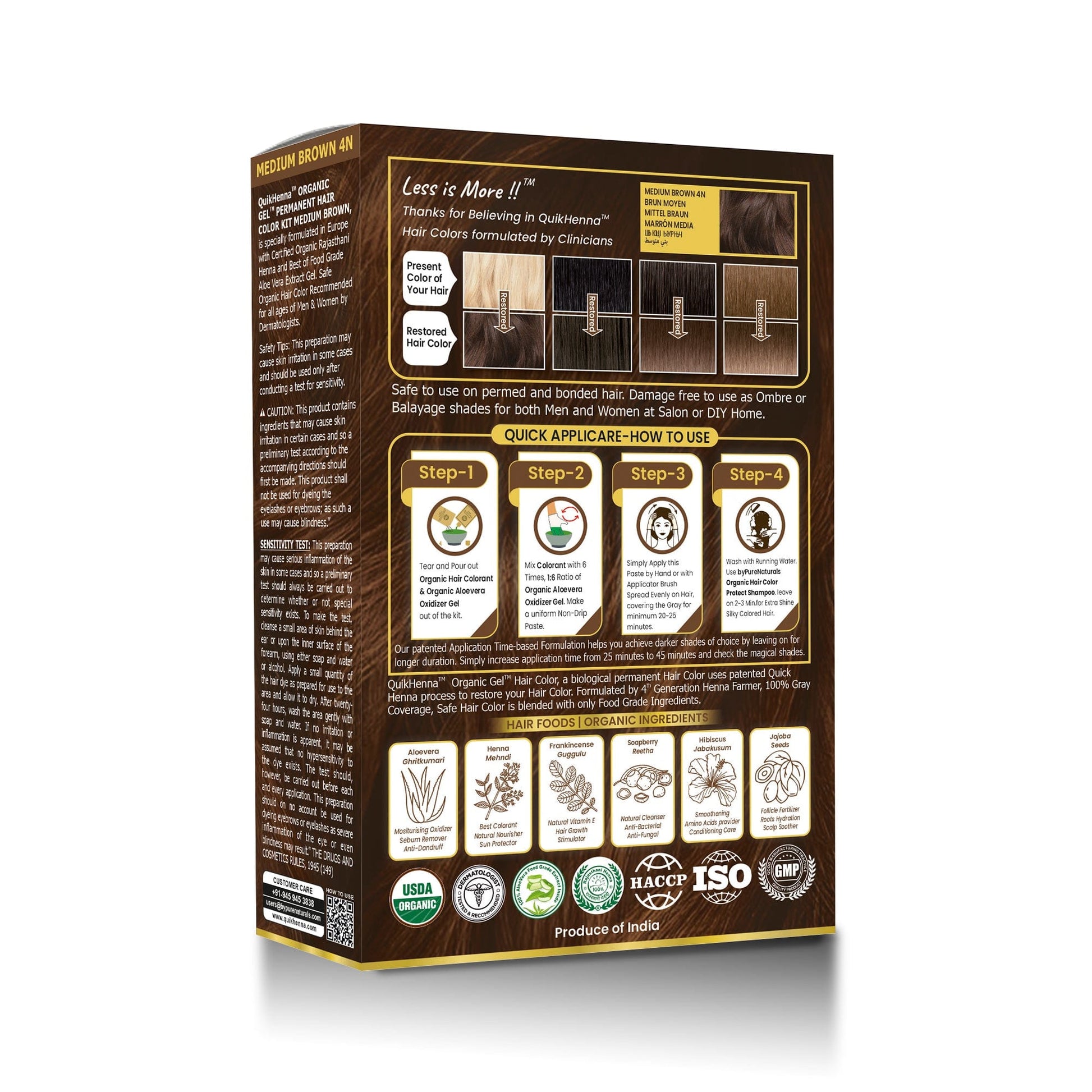 QuikHenna 4N Medium Brown Damage Free Organic Gel Hair Color 120g - QUIKHENNA